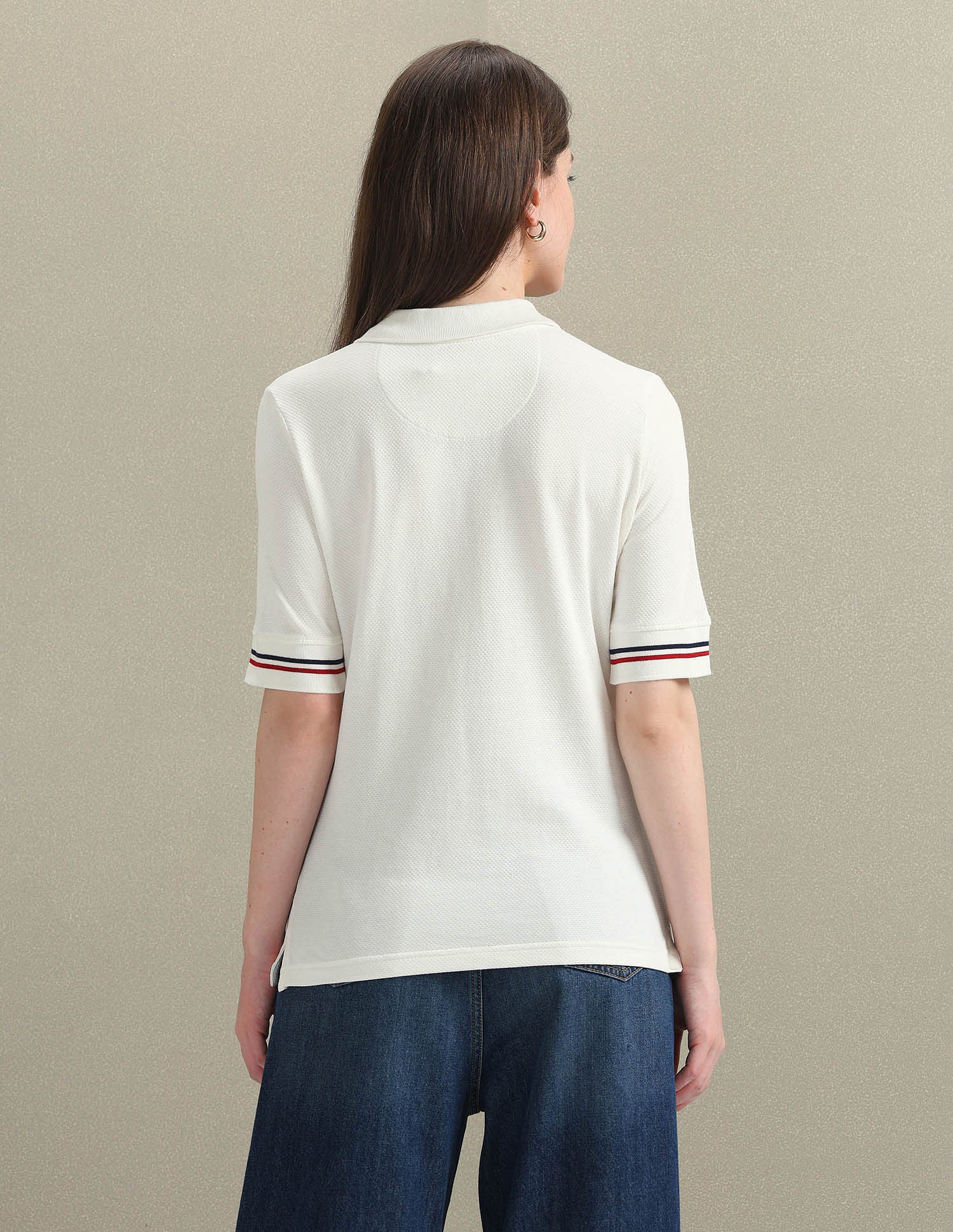 Striped Cuff Textured Polo Shirt White - U.S. POLO ASSN. | Large