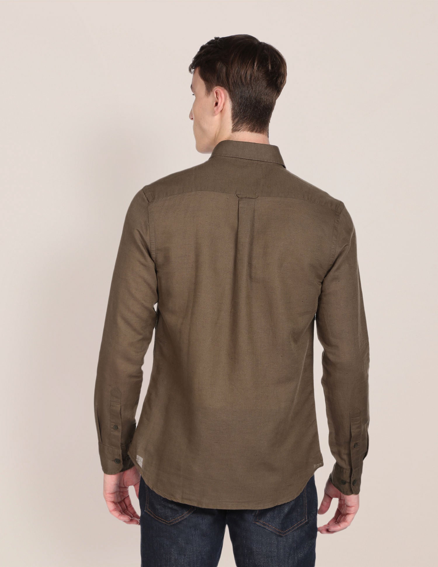 Oxford Weave Solid Casual Shirt Brown - U.S. POLO ASSN. | Large