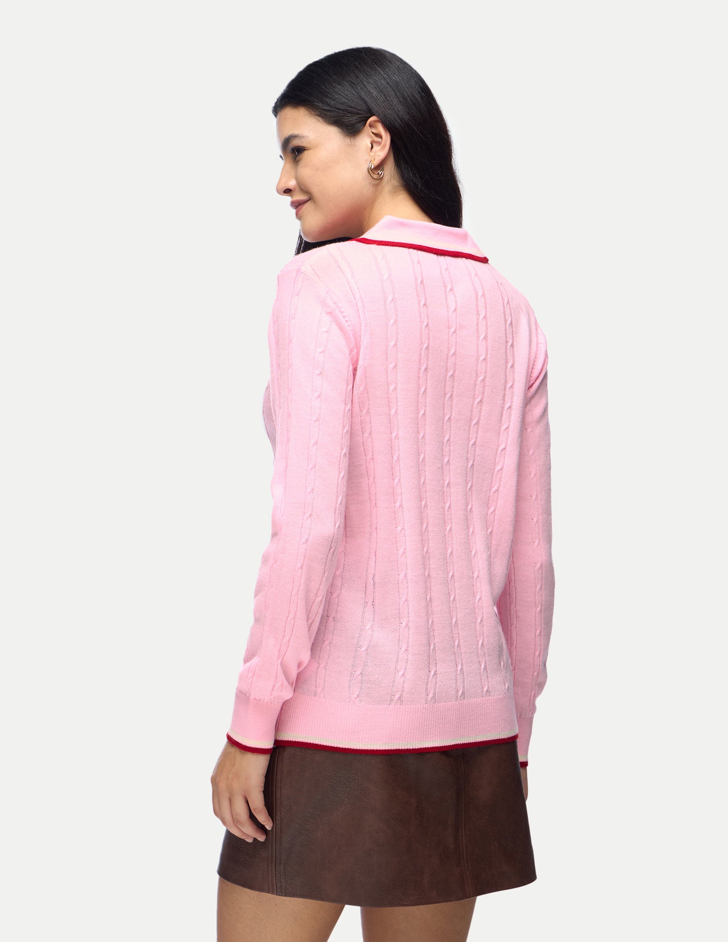 Cable Patterned Knit Regular Fit Sweater Pink - U.S. Polo Assn. India | Large