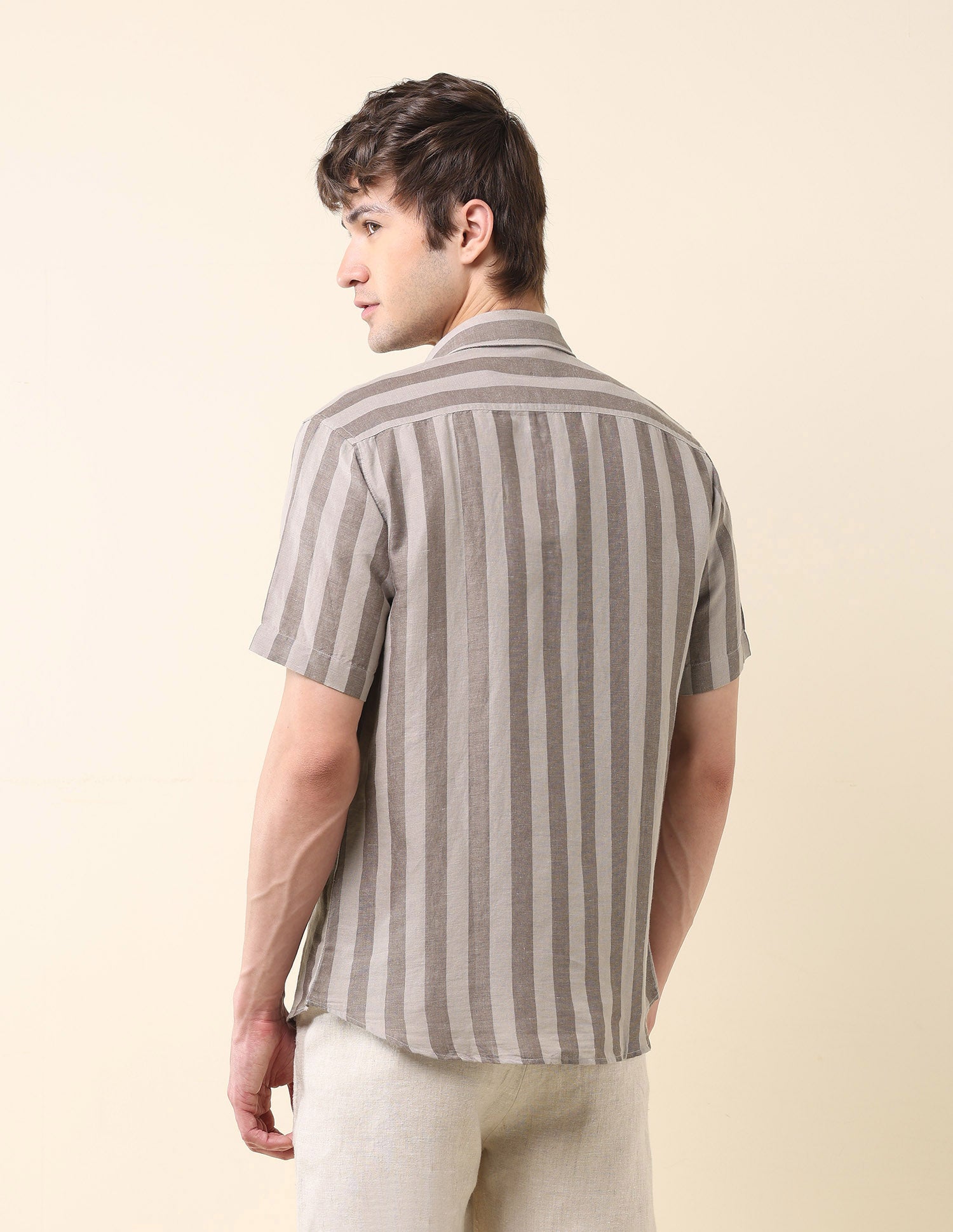 Vertical Striped Tailored Fit Ctm Shirt Khaki - U.S. Polo Assn. India | Large