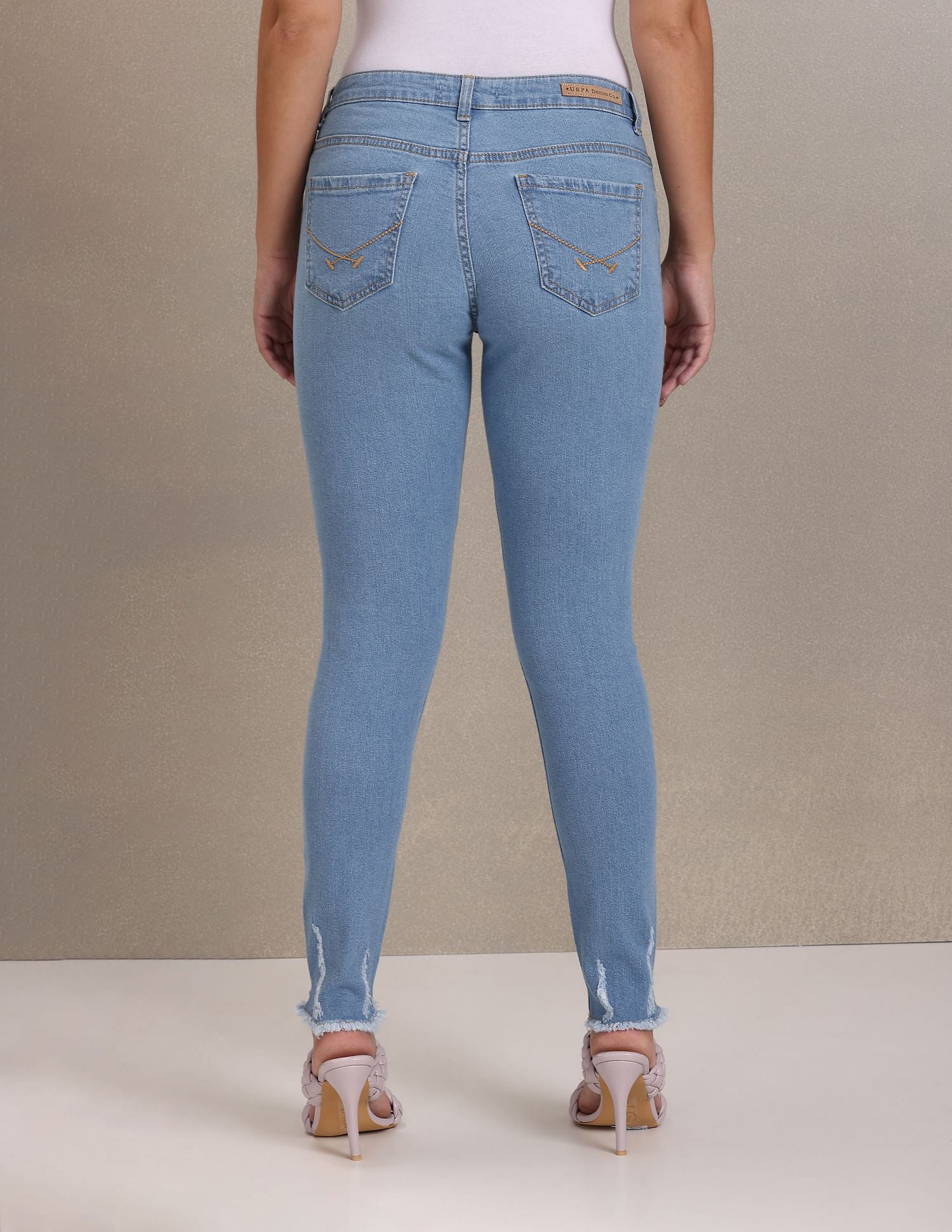 Frayed Hem Rinsed Skinny Fit Jeans Blue - U.S. Polo Assn. India | Large