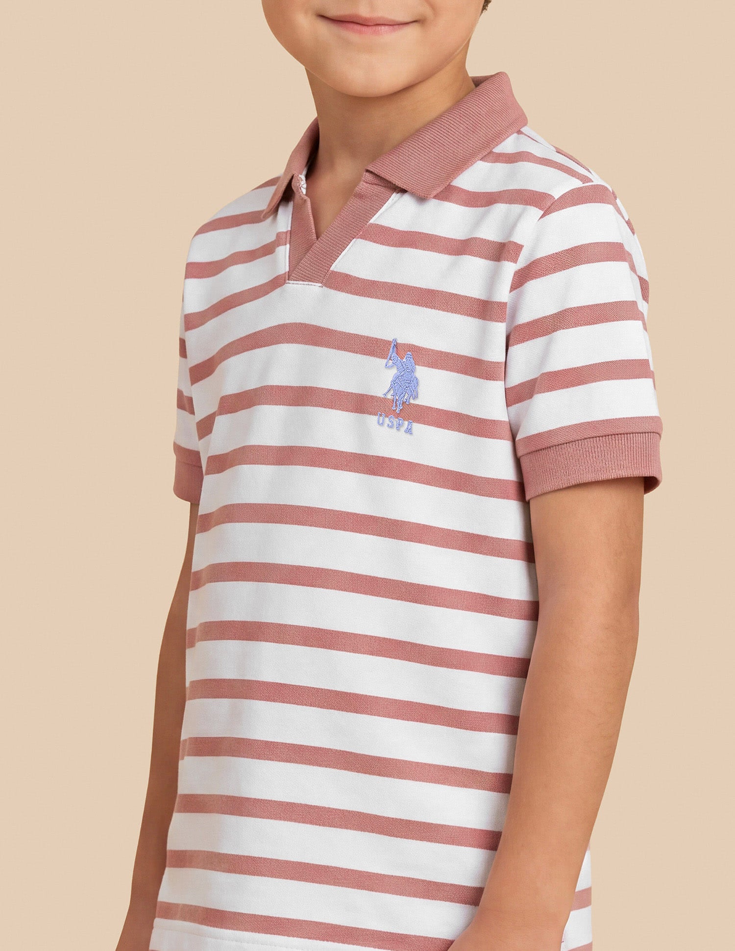 Horizontal Striped Regular Fit Polo Shirt Peach - U.S. Polo Assn. India | Large