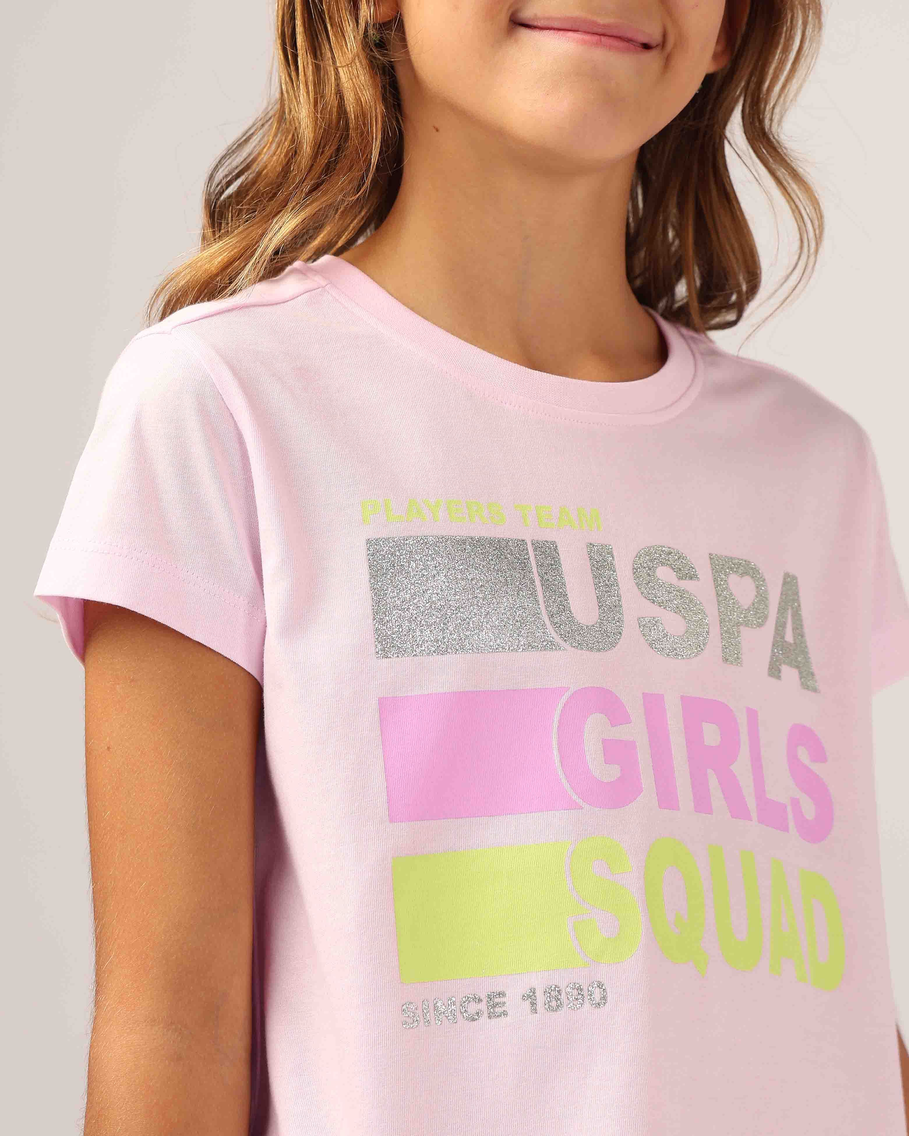 Girls Glitter Relaxed Fit T-Shirt Pink - U.S. POLO ASSN. | Large