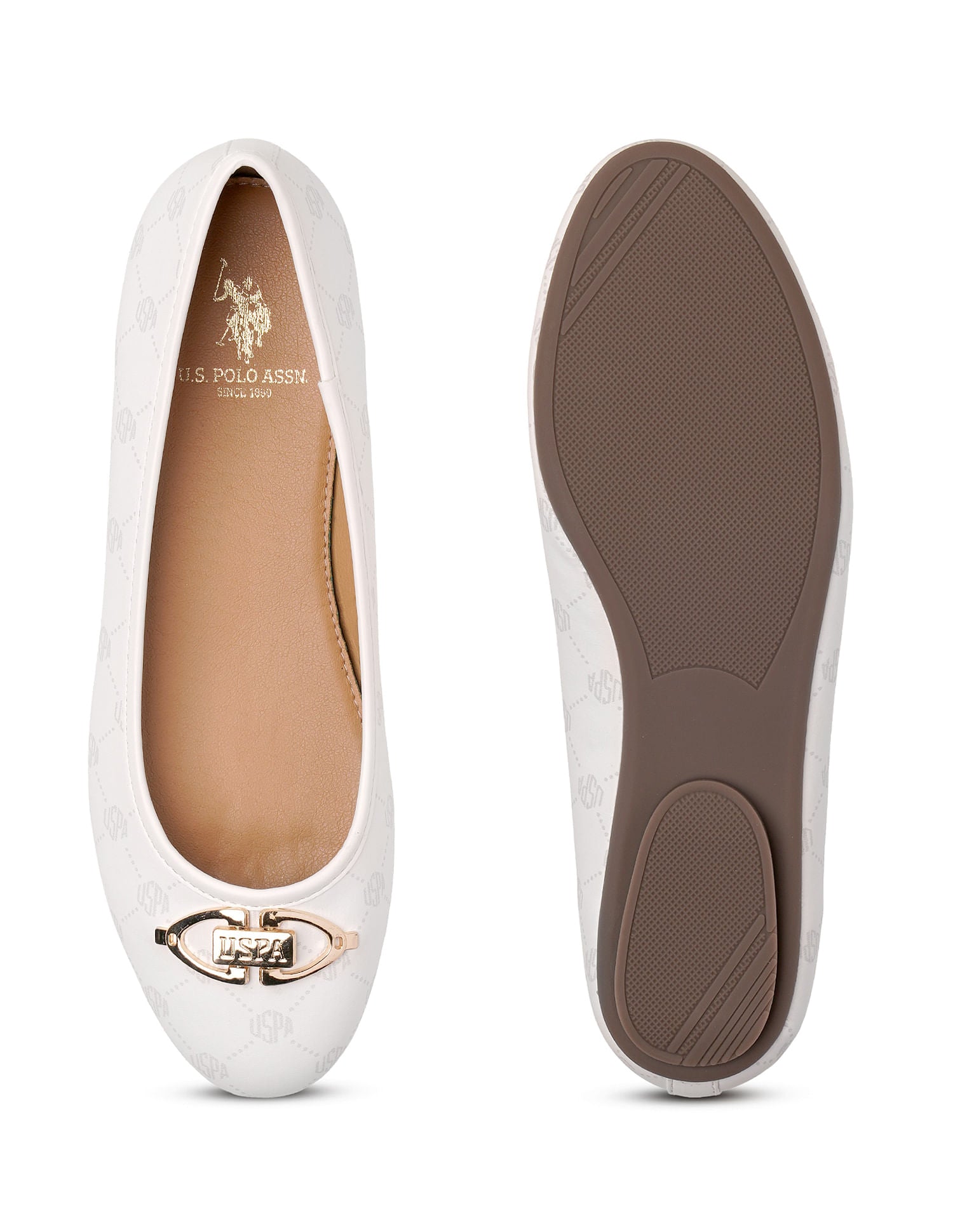 Women Panelled All Over Monogram Mia Ballerinas White - U.S. POLO ASSN. | Large