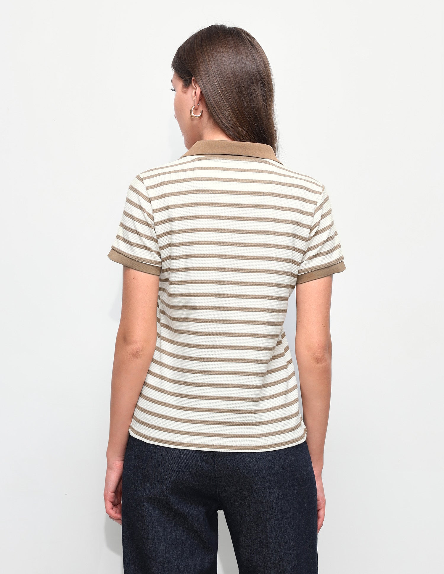 Horizontal Striped Regular Fit Polo Shirt Light Brown - U.S. Polo Assn. India | Large