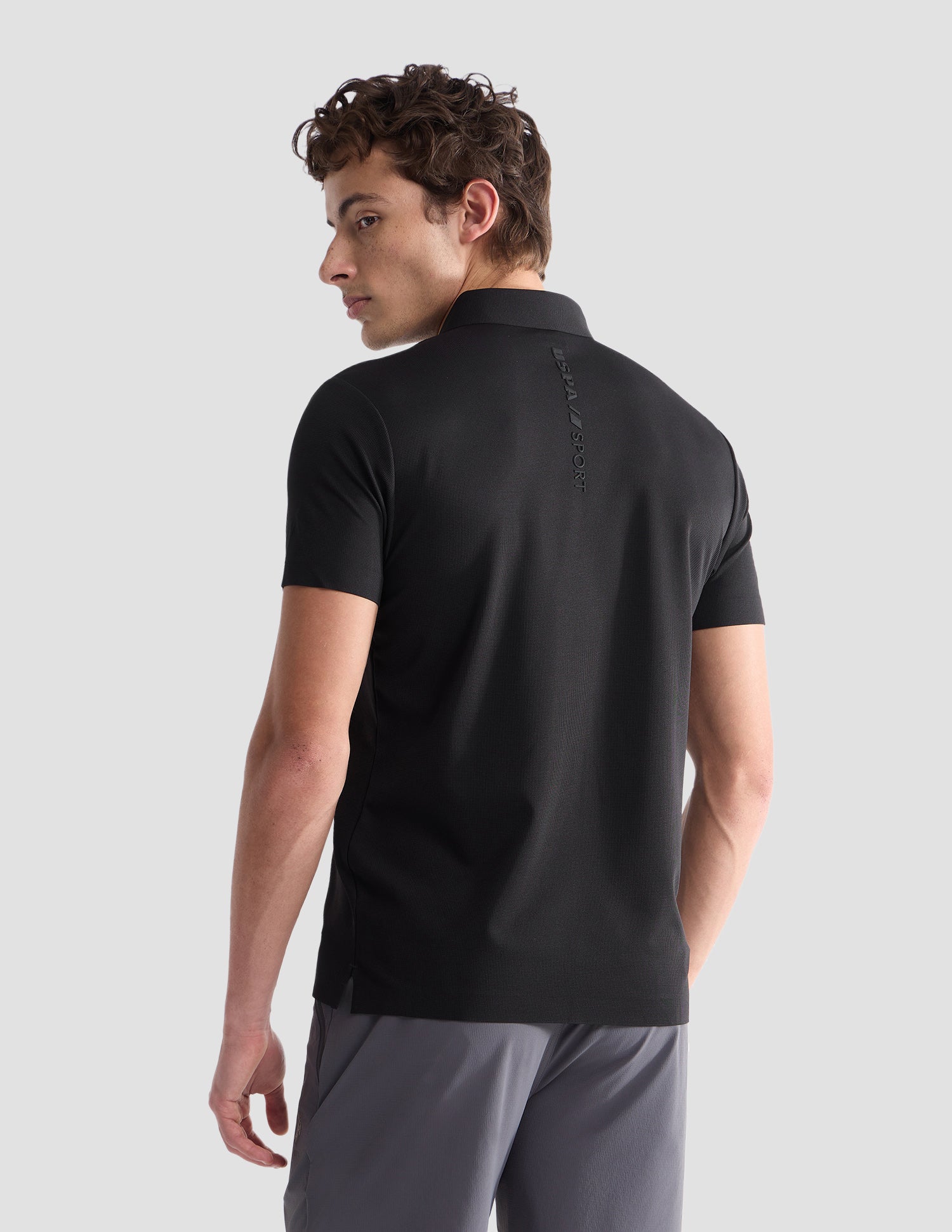 Textured Slim Fit Active Polo Shirt Black - U.S. Polo Assn. India | Large