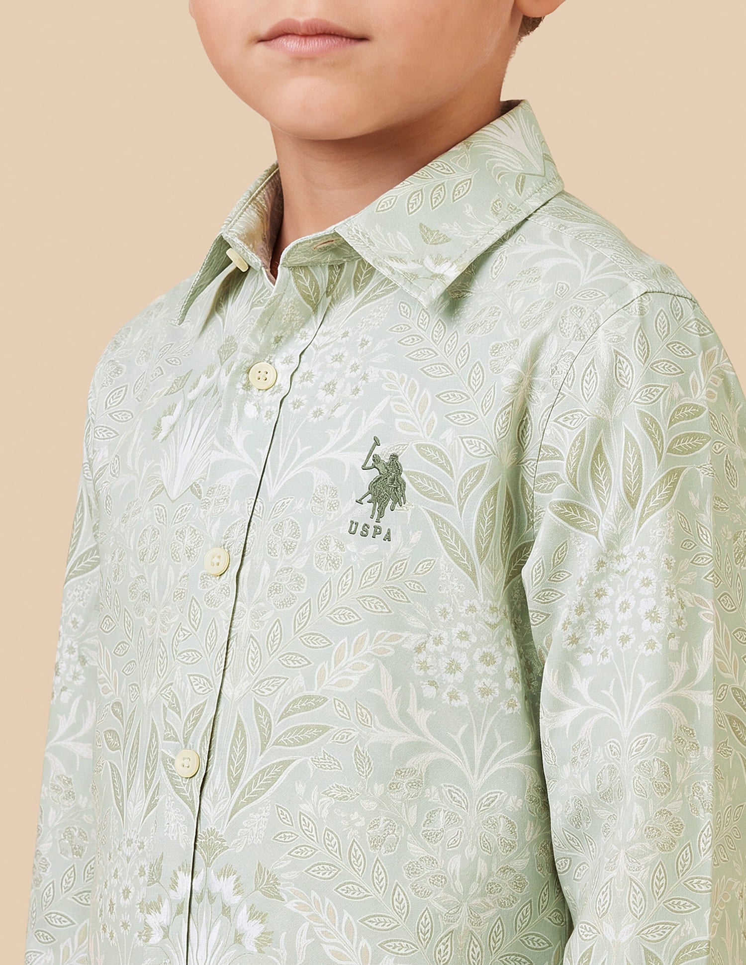 Floral Printed Regular Fit Shirt Green - U.S. Polo Assn. India | Large