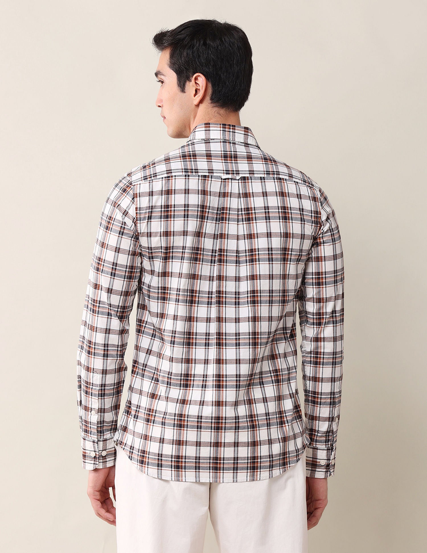 Tailored Fit Twill Checked Shirt Off White - U.S. Polo Assn. India | Large