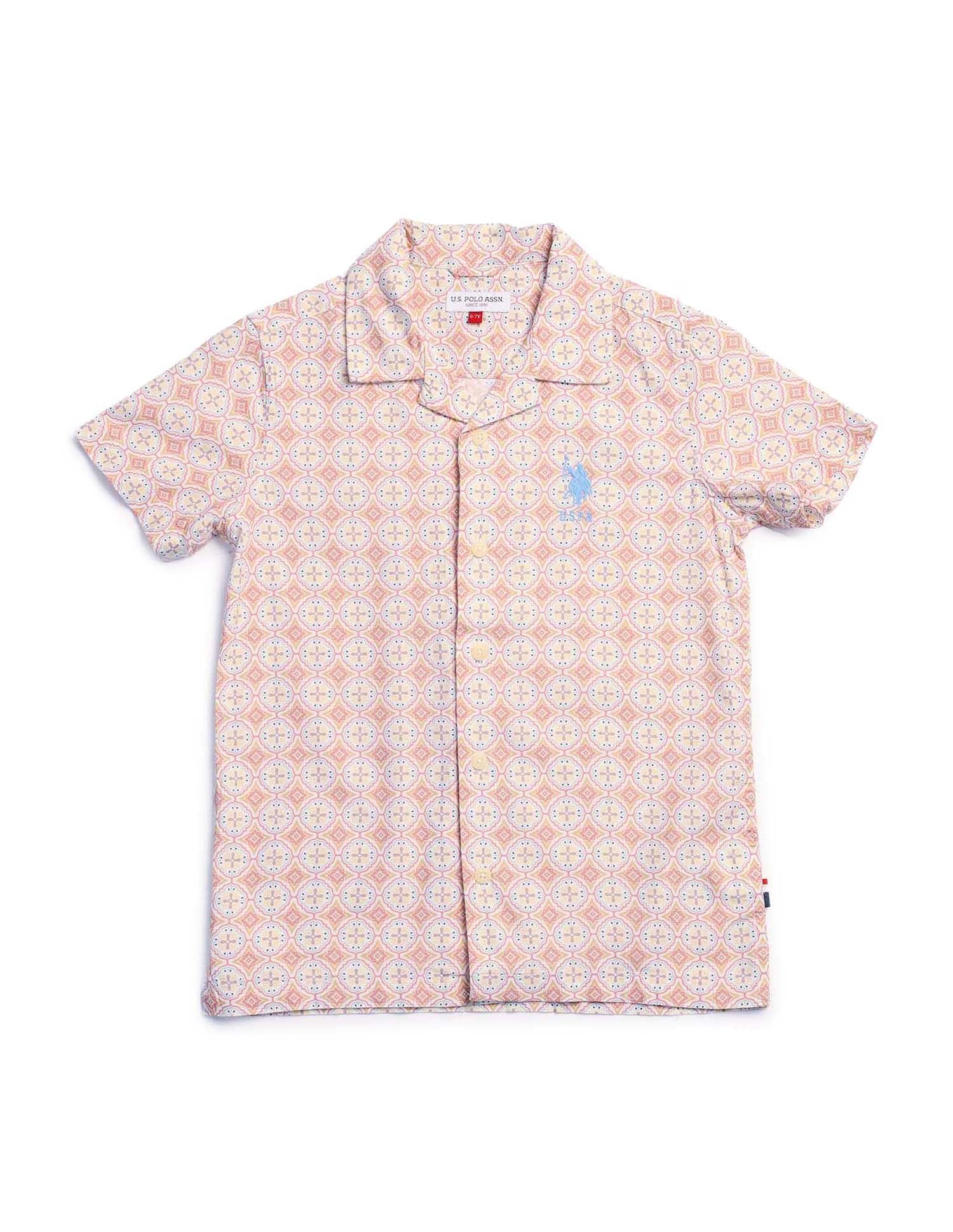 Boys Regular Fit All Over Printed Shirt Beige - U.S. POLO ASSN. | Large