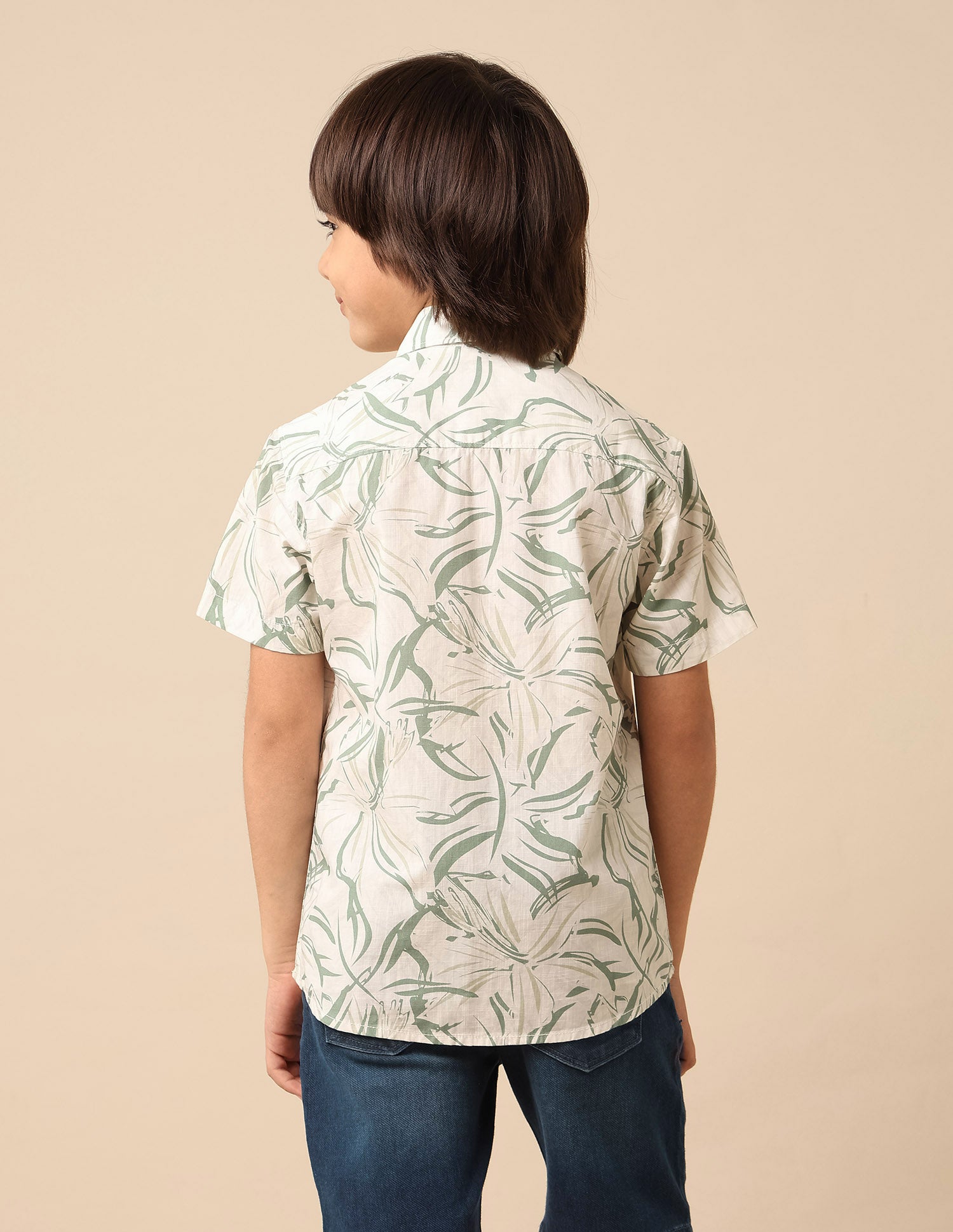 Boys Abstract Printed Pure Cotton Shirt Green - U.S. Polo Assn. India | Large