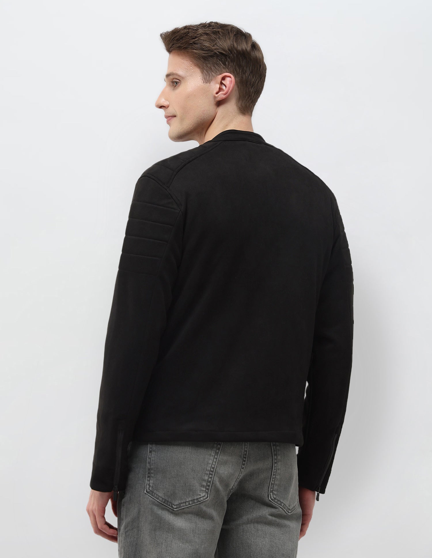 Solid Regular Fit Biker Jacket Black - U.S. Polo Assn. India | Large