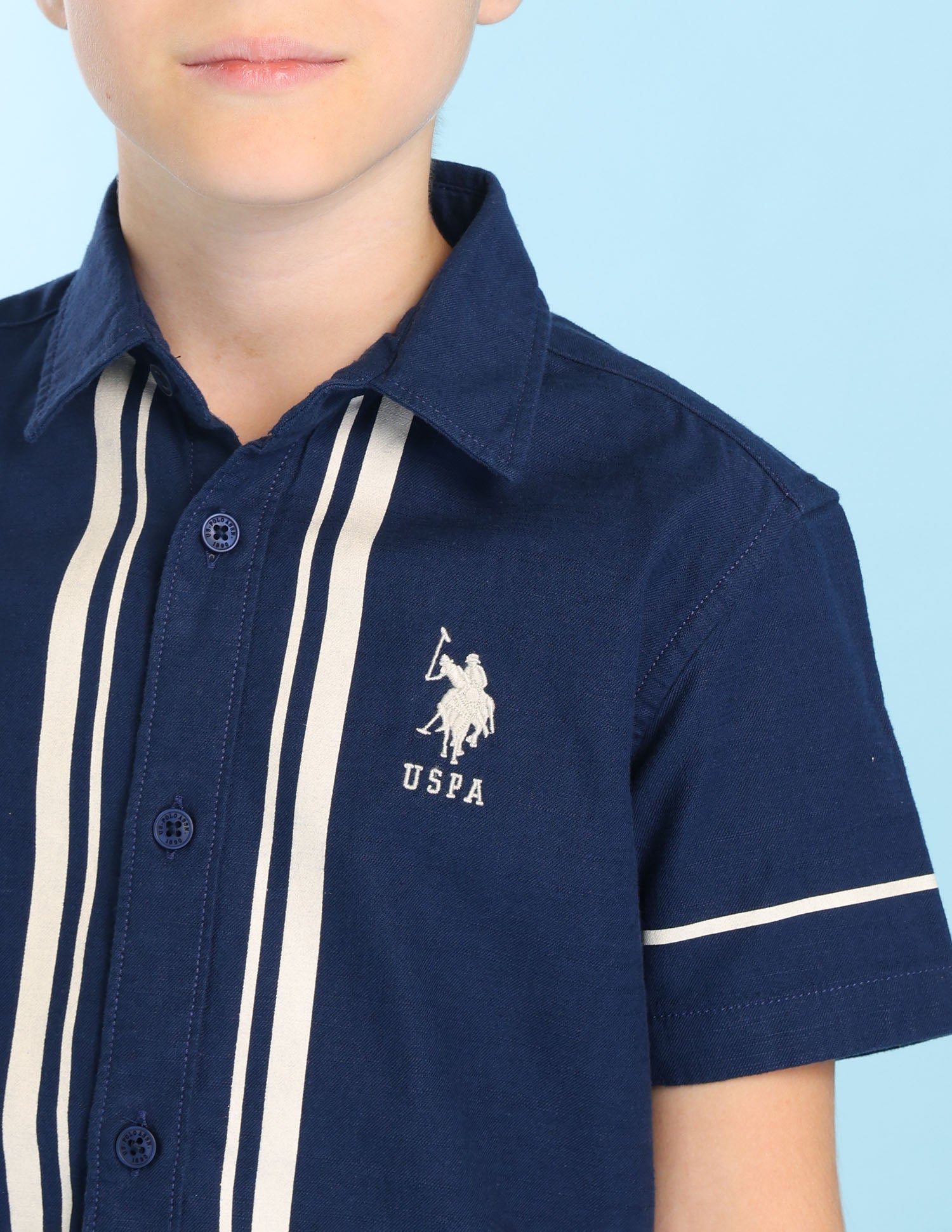Boys Vertical Striped Boxy Fit Shirt Navy - U.S. POLO ASSN. | Large