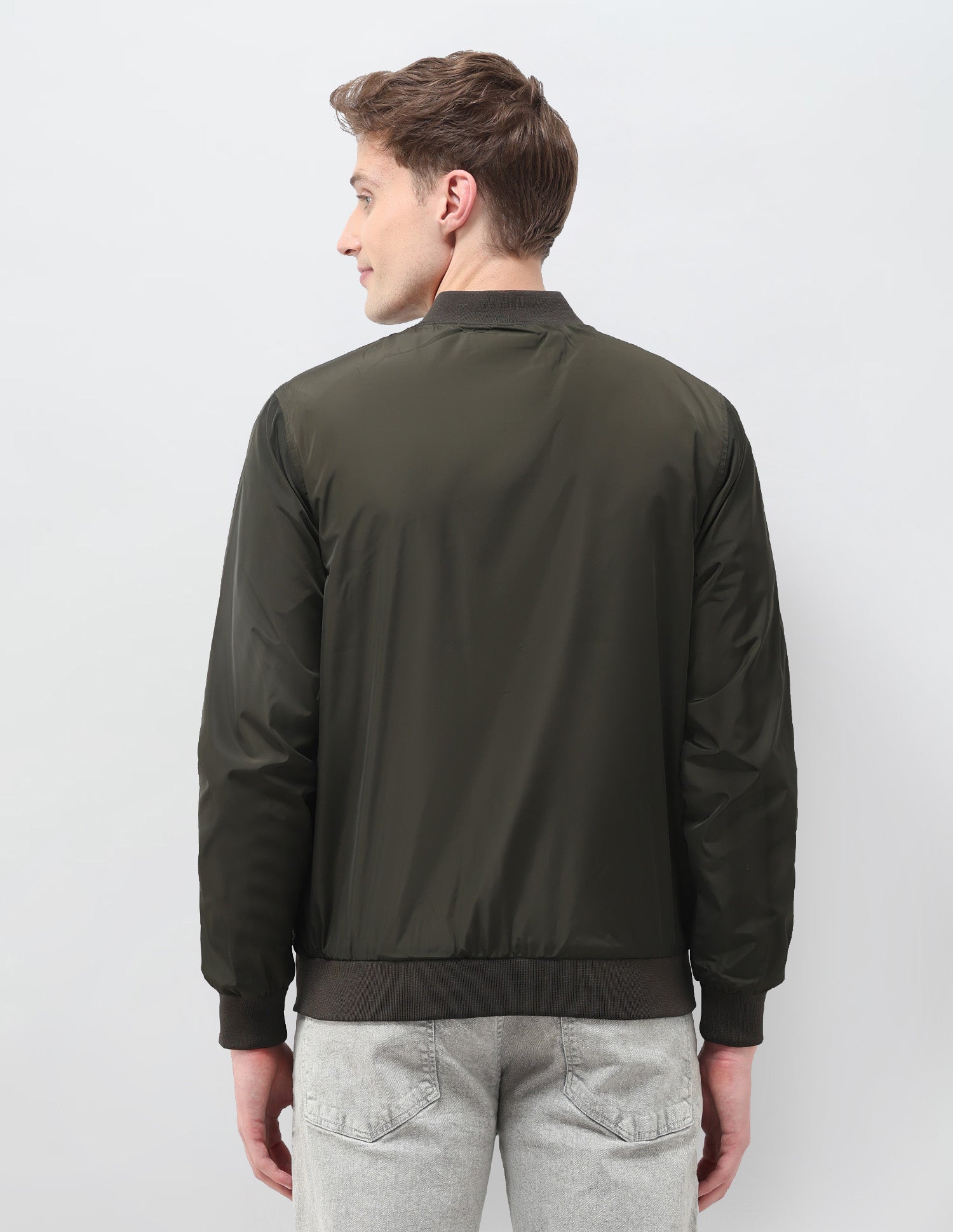 Solid Regular Fit Bomber Jacket Olive - U.S. Polo Assn. India | Large
