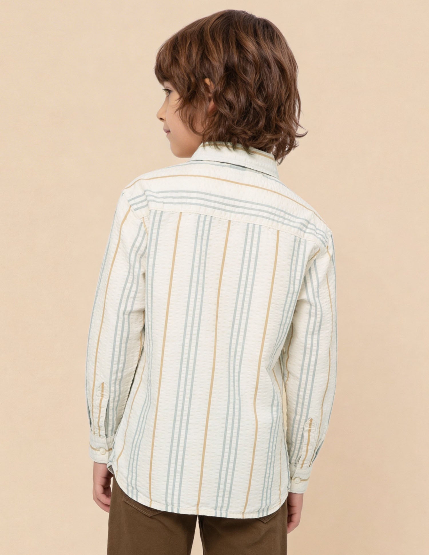 Vertical Striped Seersucker Shirt Off White - U.S. Polo Assn. India | Large