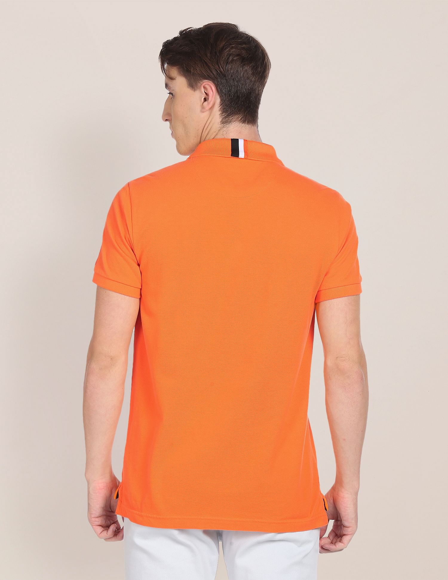 Striped Tape Solid Pure Cotton Polo Shirt Orange - U.S. Polo Assn. India | Large