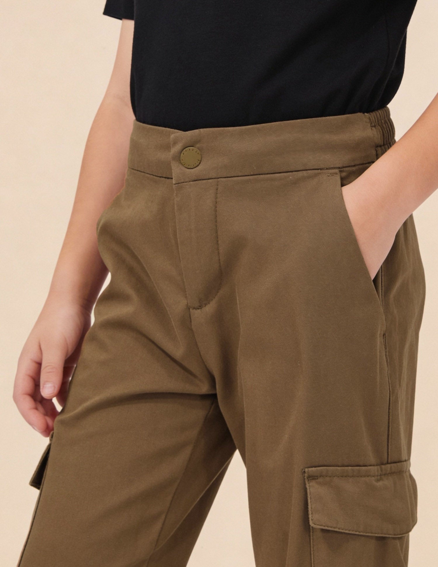 Boys Solid Relaxed Fit Cargos Dark Brown - U.S. Polo Assn. India | Large