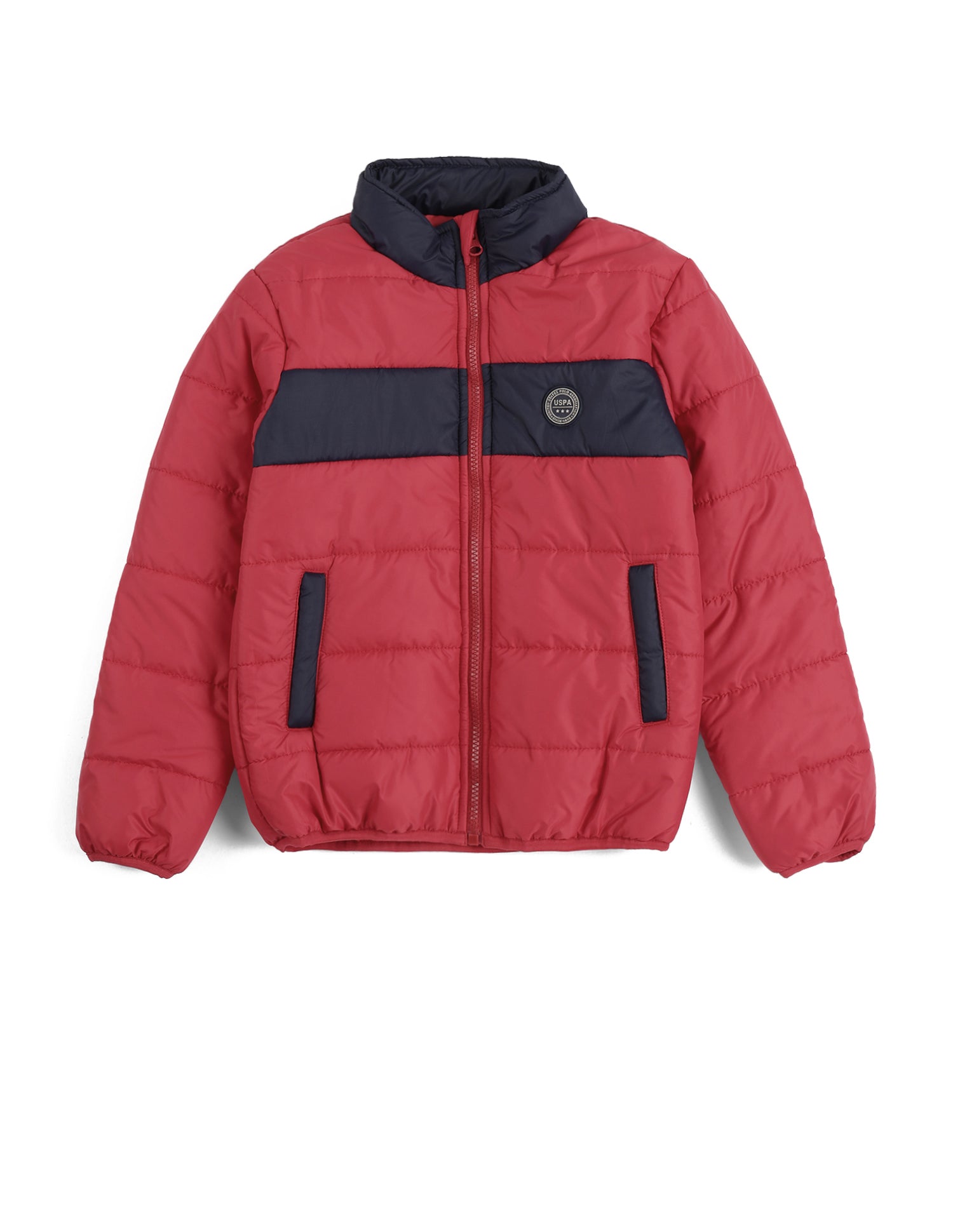 Boys Colour Blocked Mock Collar Jacket Red - U.S. POLO ASSN. | Large