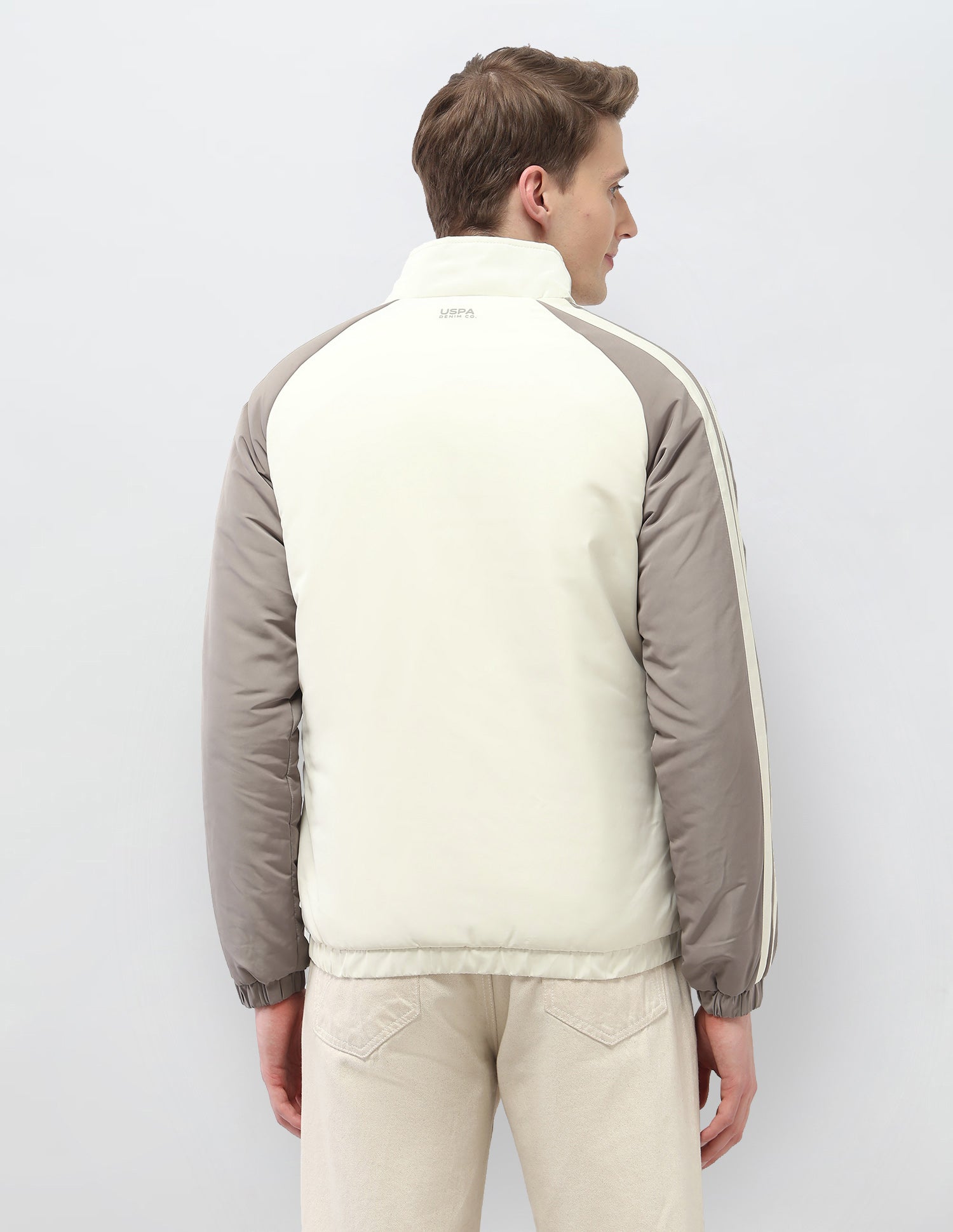 Colour Blocked Regular Fit Puffer Jacket Ivory - U.S. Polo Assn. India | Large