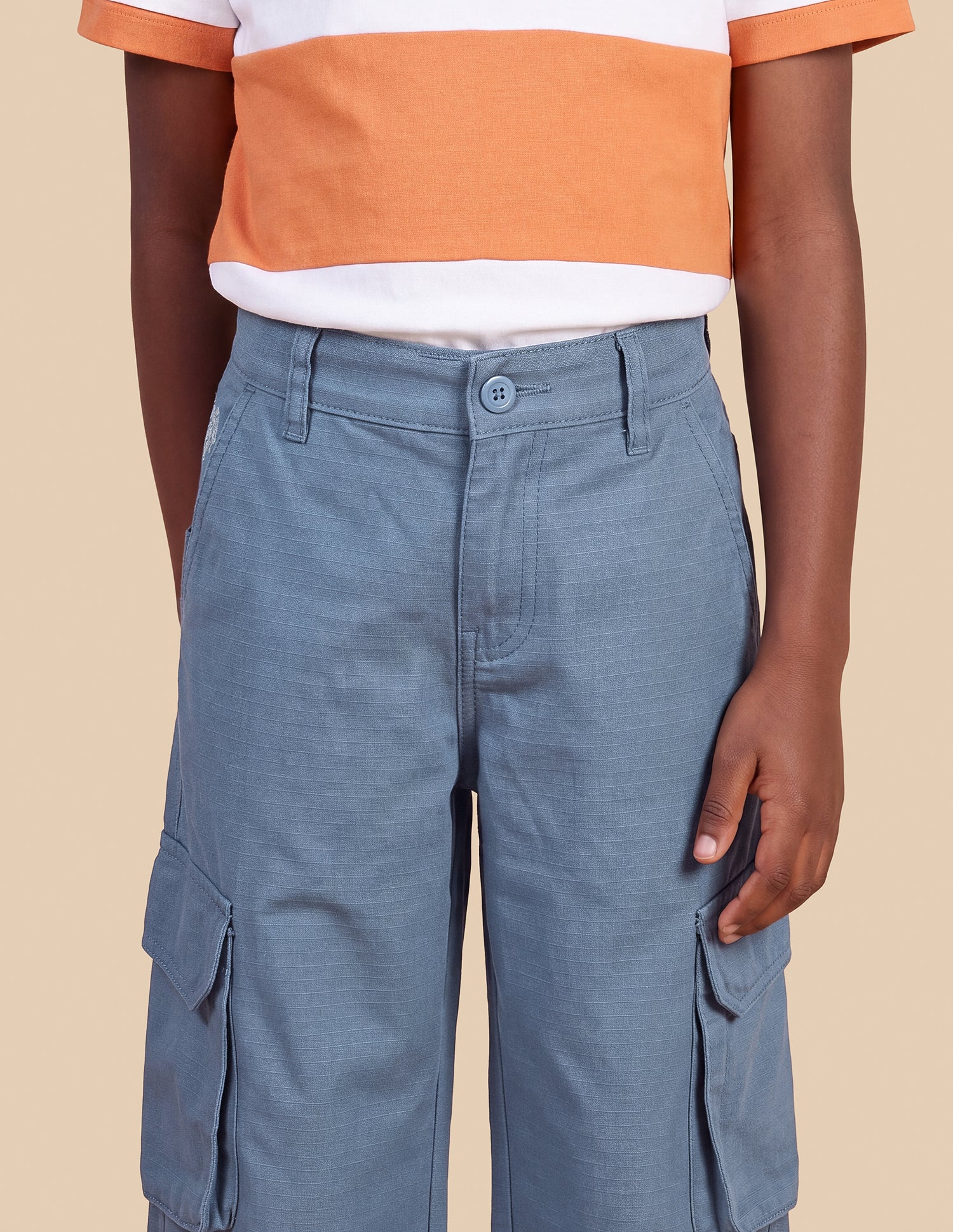 Relaxed Fit Self Design Striped Cargos Light Blue - U.S. Polo Assn. India | Large