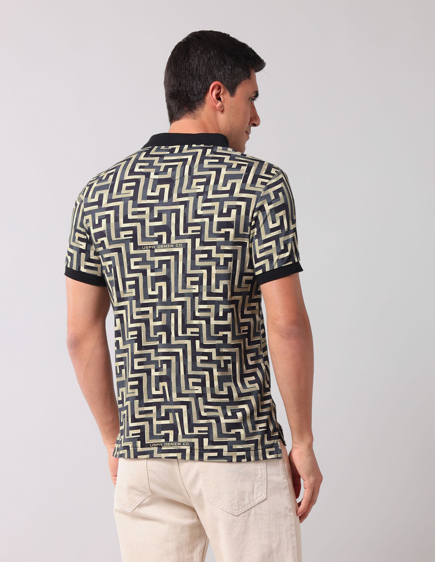 All Over Printed Slim Fit Polo Shirt Black - U.S. Polo Assn. India | Large