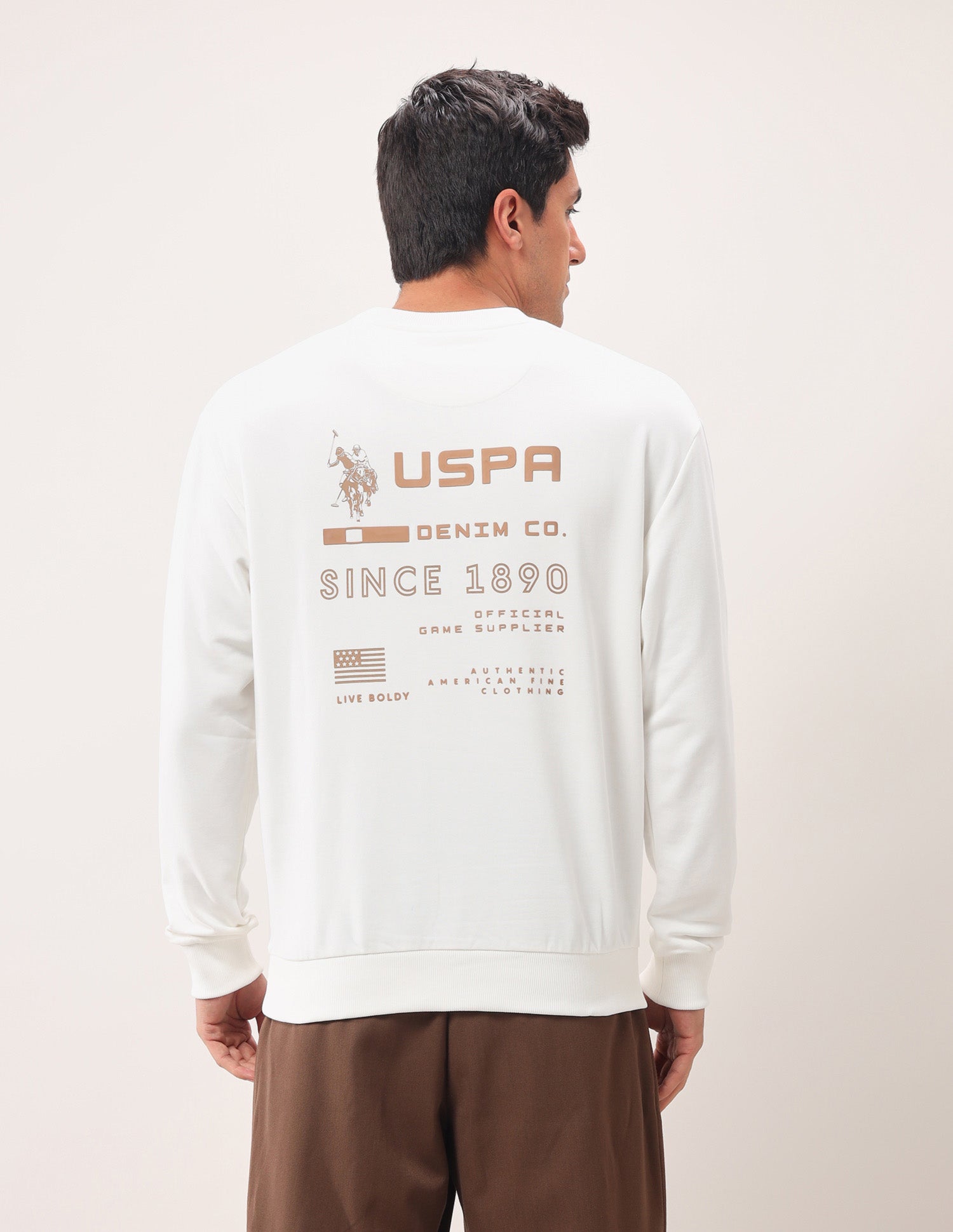 Brand Printed Crew Neck Sweatshirt Ivory - U.S. POLO ASSN. | Large