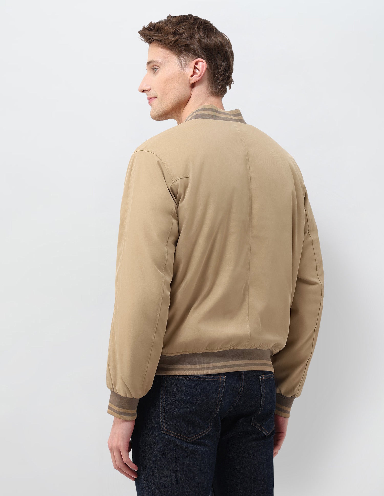 Solid Regular Fit Bomber Jacket Khaki - U.S. Polo Assn. India | Large