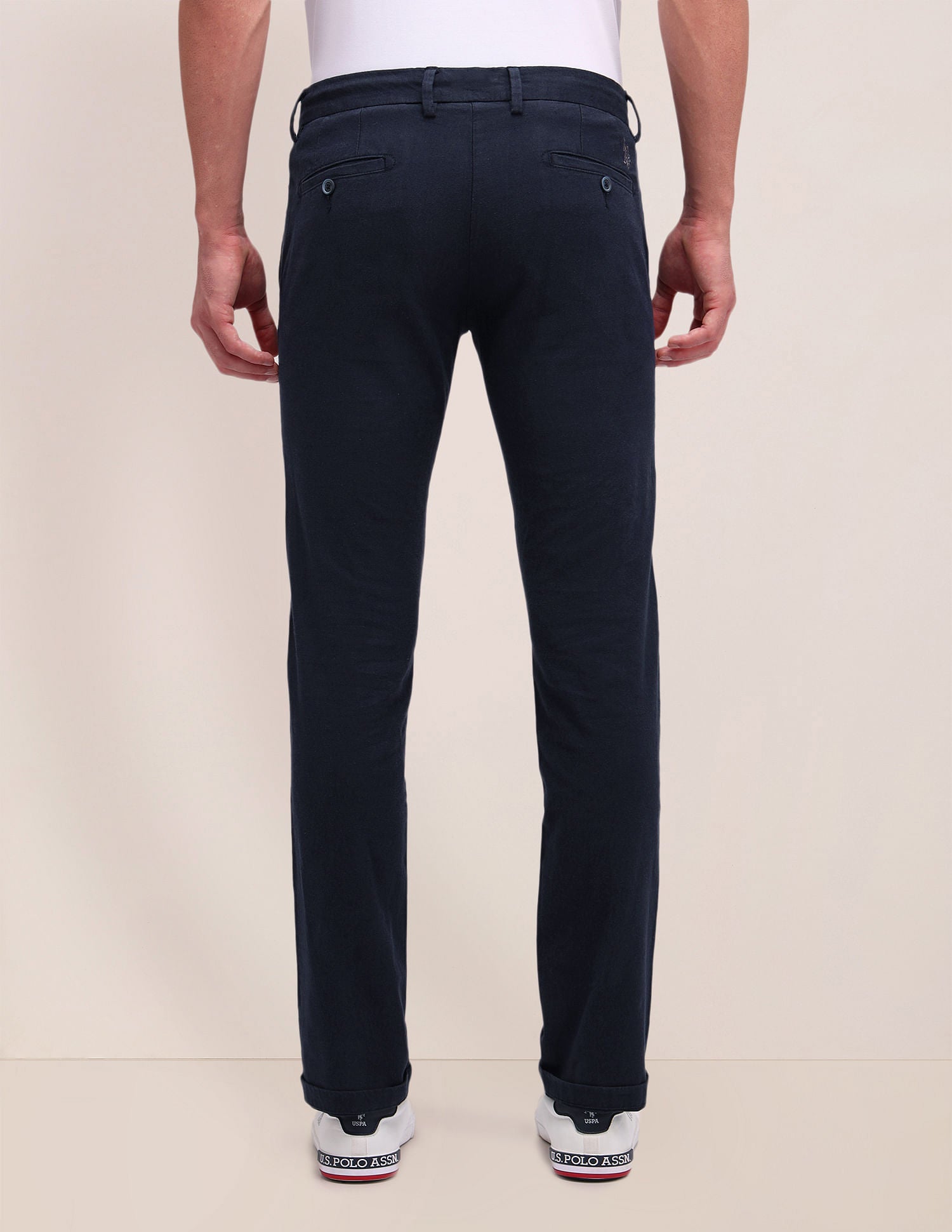 Denver Slim Fit Dobby Trousers Navy - U.S. Polo Assn. India | Large