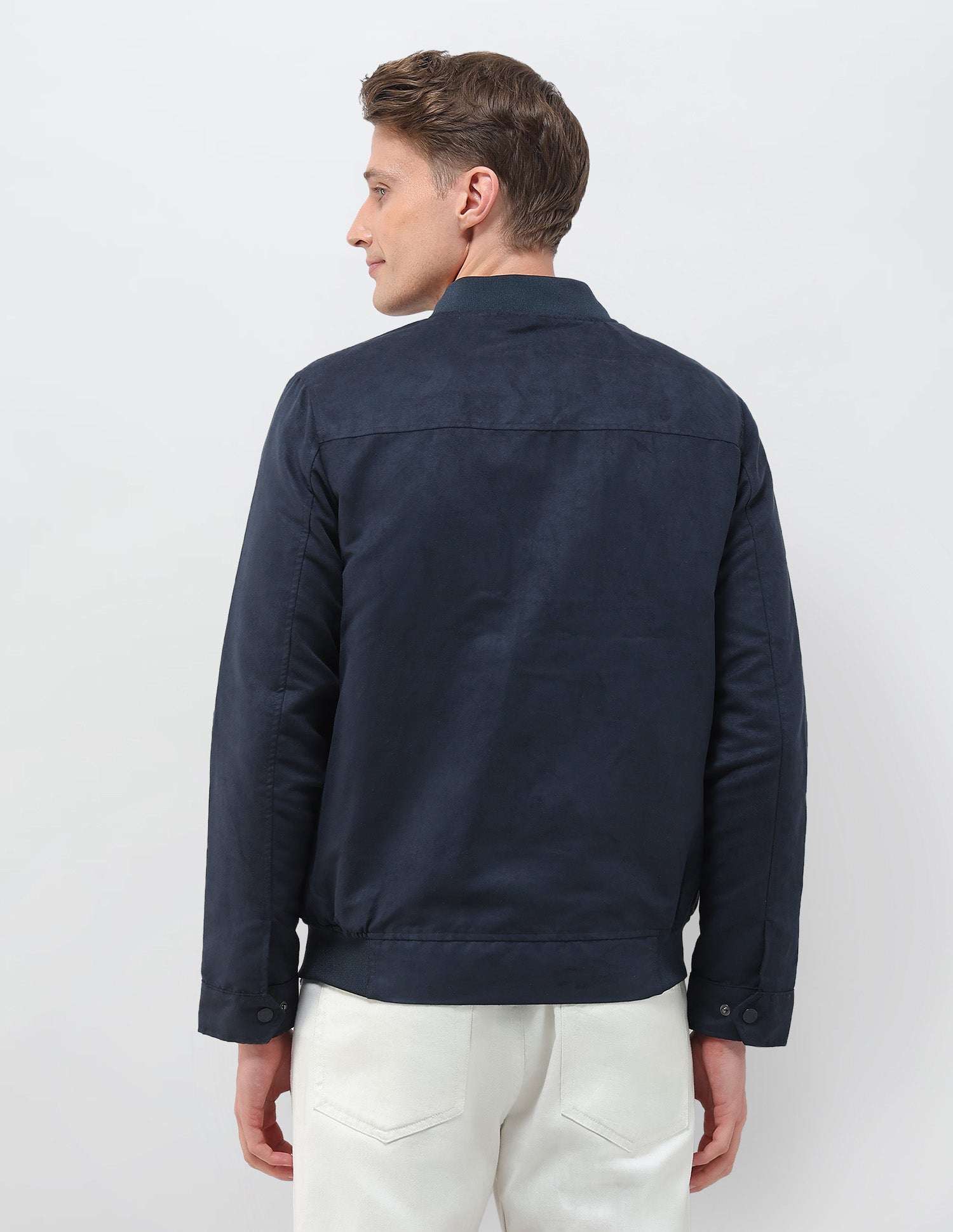 Solid Regular Fit Bomber Jacket Navy - U.S. Polo Assn. India | Large