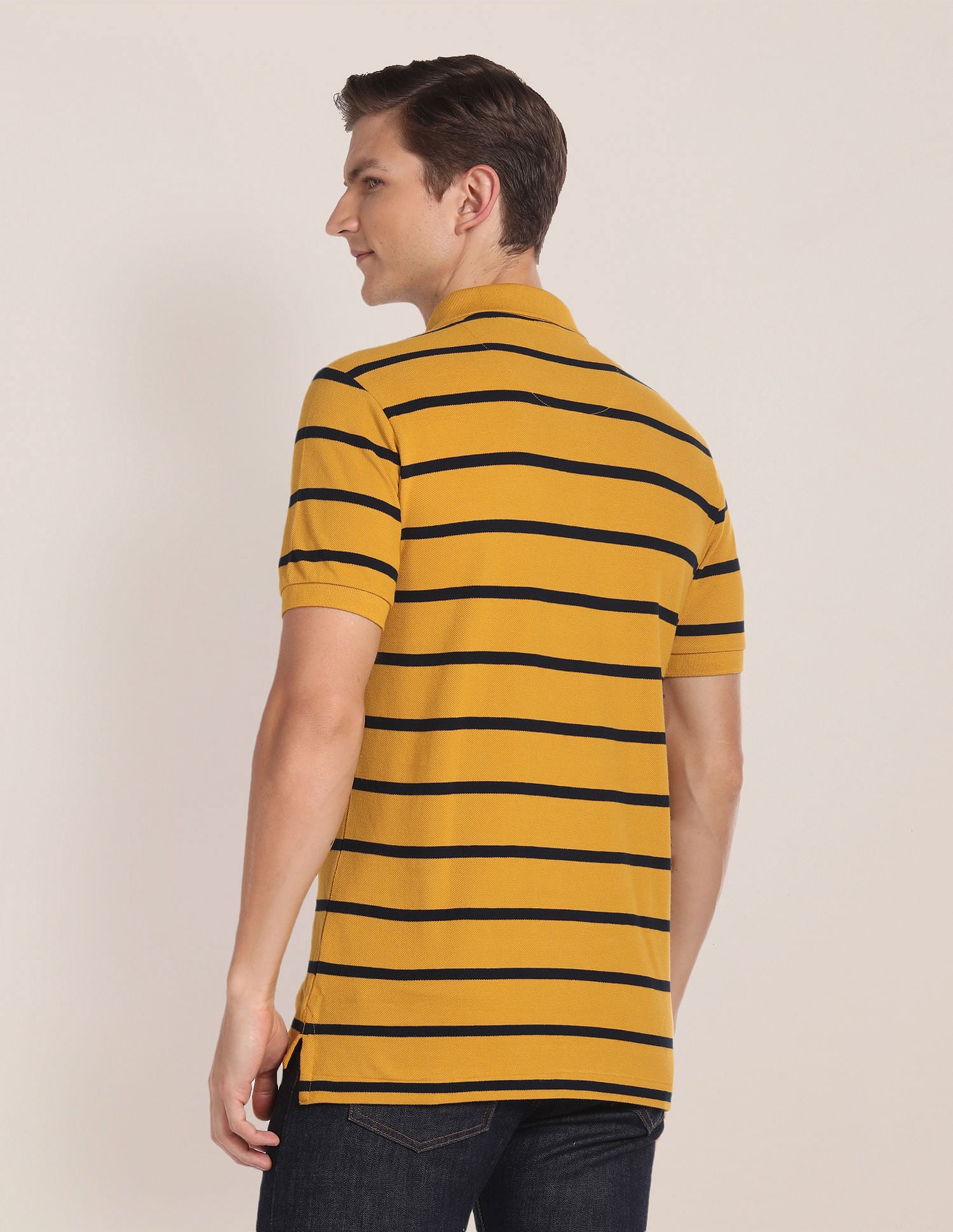 Horizontal Stripe Cotton Polo Shirt Mustard - U.S. Polo Assn. India | Large
