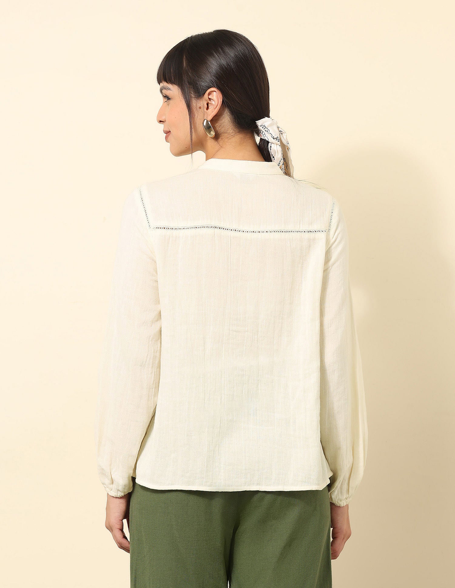 Lace Detailed Solid Shirt Off White - U.S. POLO ASSN. | Large