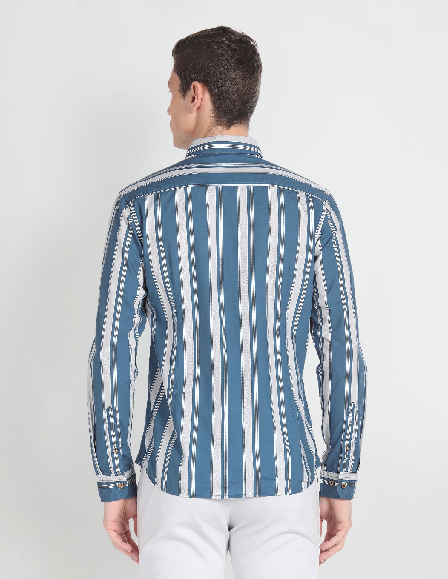 Vertical Stripe Cotton Shirt Dark Blue - U.S. POLO ASSN. | Large