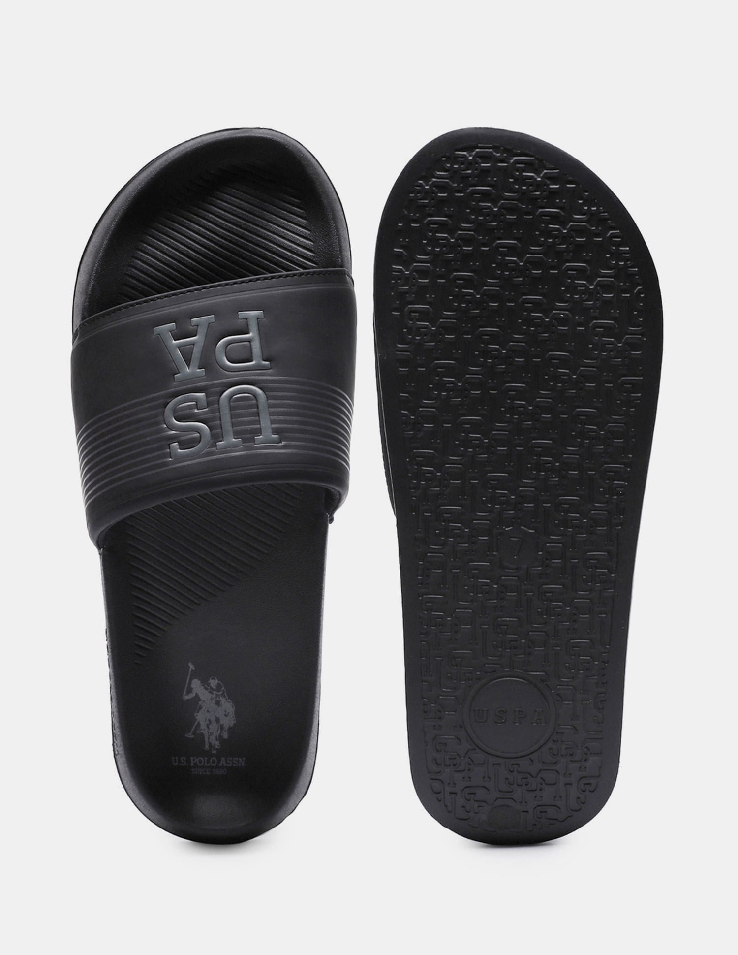 Men Striped Artax 2.0 Blk Sliders Black - U.S. Polo Assn. India | Large