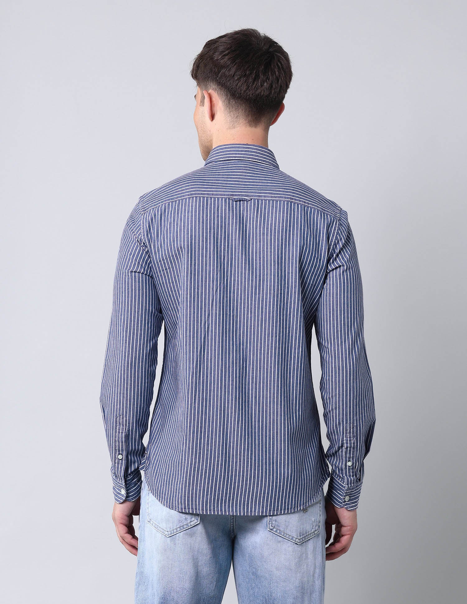Vertical Striped Pure Cotton Shirt Indigo - U.S. Polo Assn. India | Large