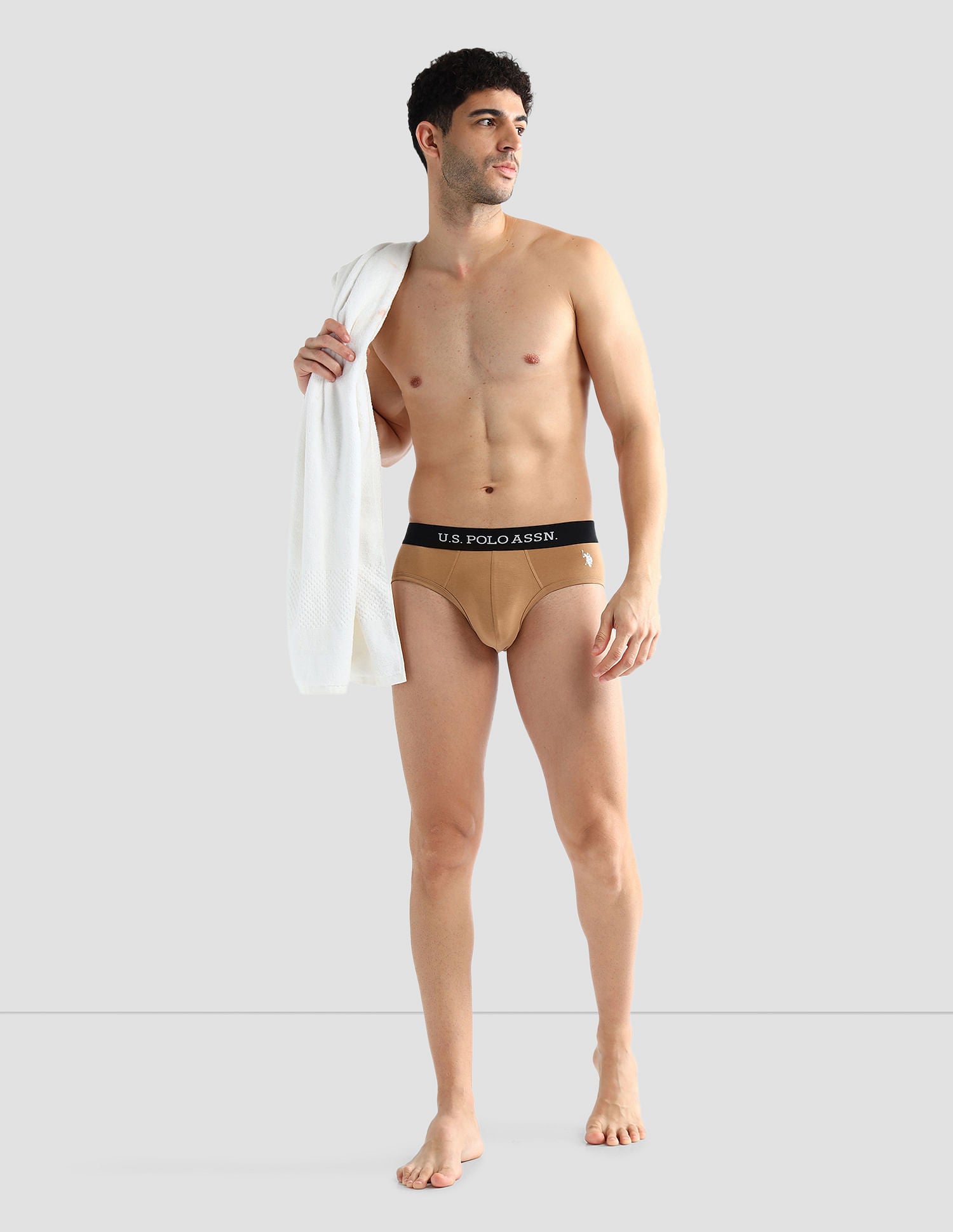 Elasticized Waist Solid OEB13 Briefs - Pack Of 3 Green, Brown and Blue - U.S. POLO ASSN. | Large