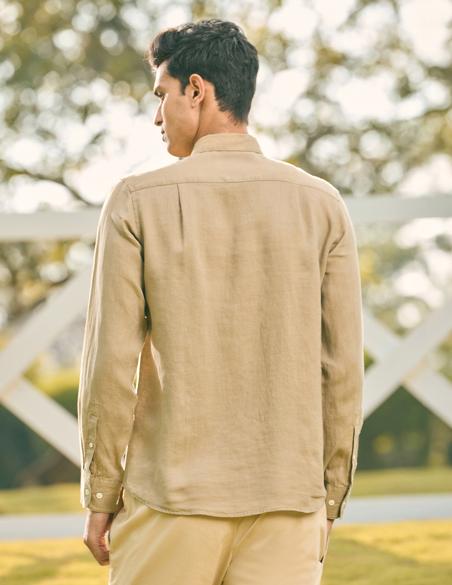 Pacho X Tailored Fit Pure Linen Shirt Khaki - U.S. POLO ASSN. | Large