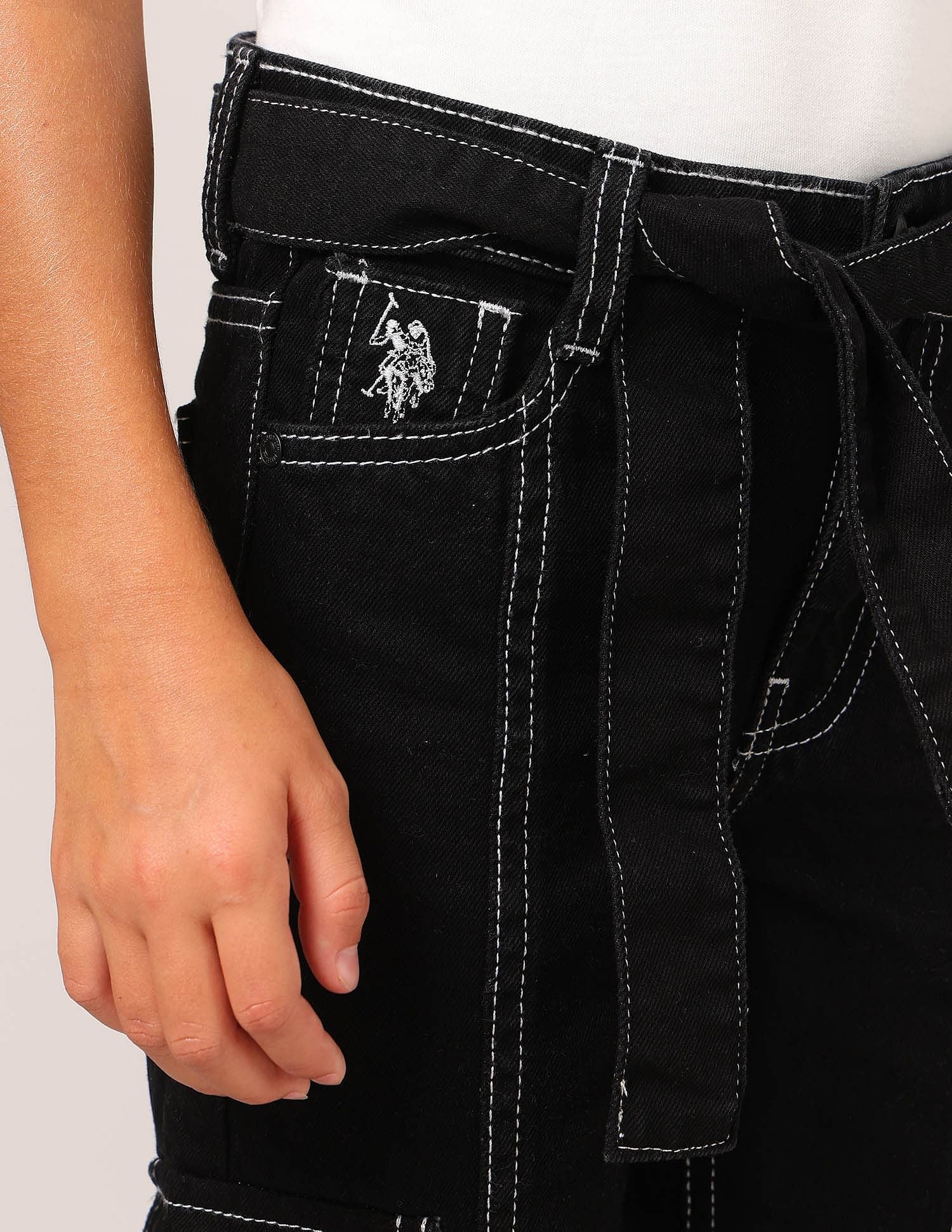 Girls Mid Rise Bootcut Jeans Black - U.S. POLO ASSN. | Large