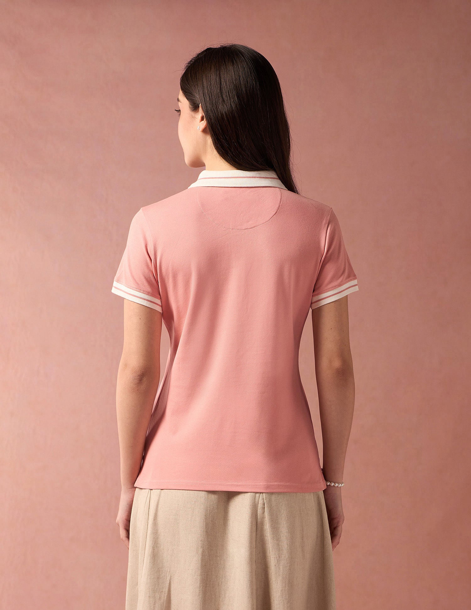 Contrast Striped Collar Solid Polo Shirt Peach - U.S. POLO ASSN. | Large