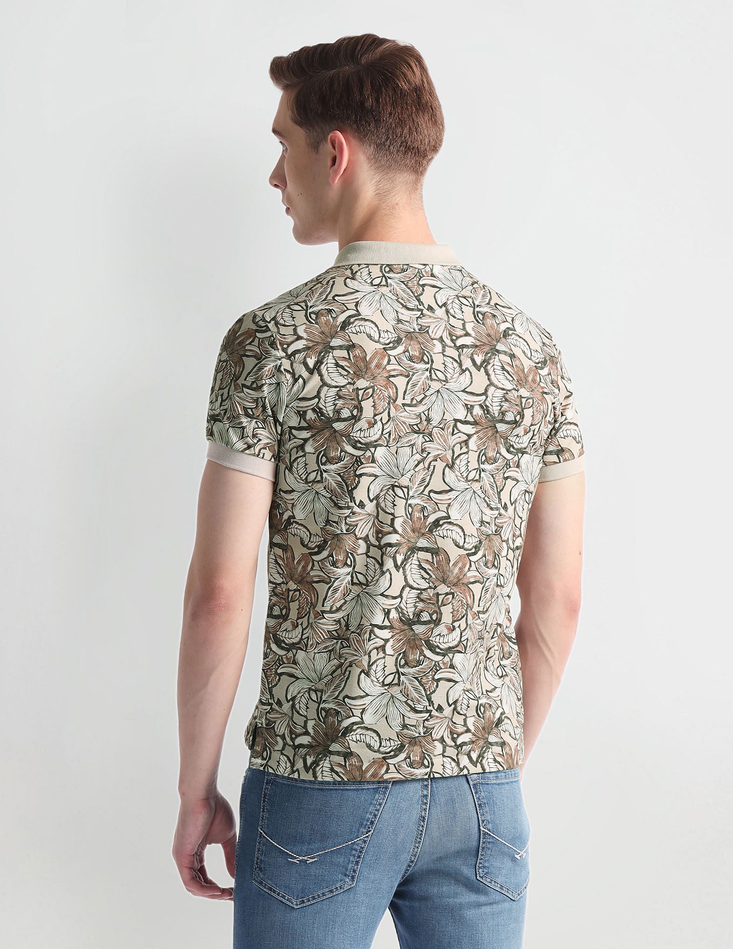 Floral Print Muscle Fit Polo Shirt Beige - U.S. Polo Assn. India | Large