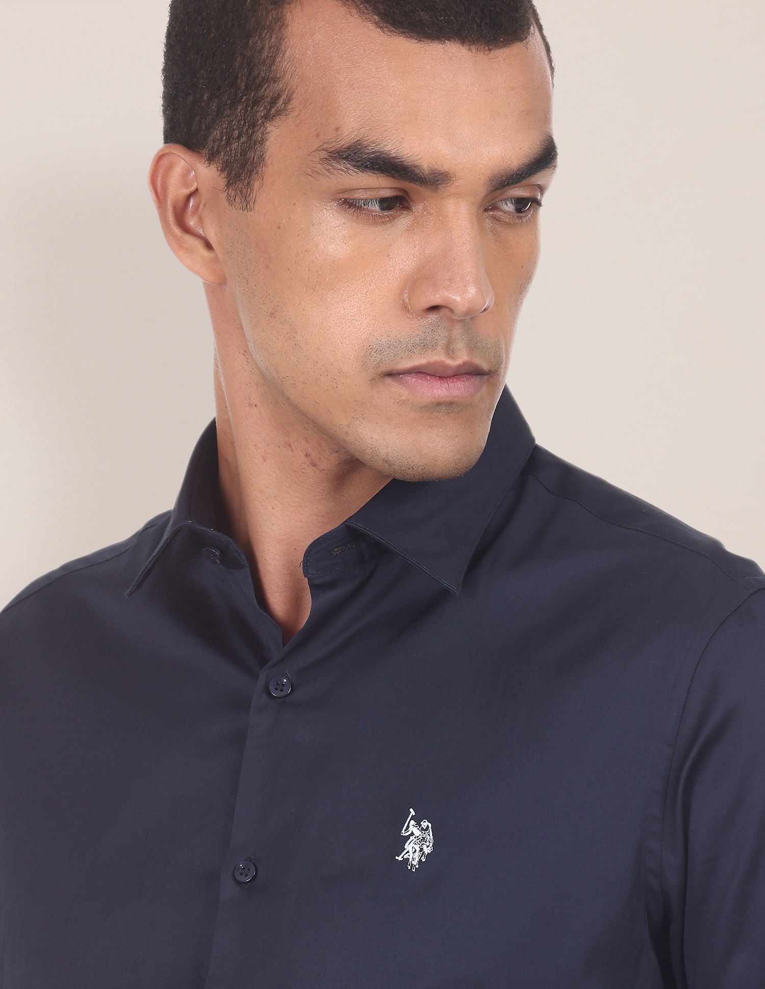 Barrel Cuff Cotton Stretch Shirt Navy - U.S. POLO ASSN. | Large