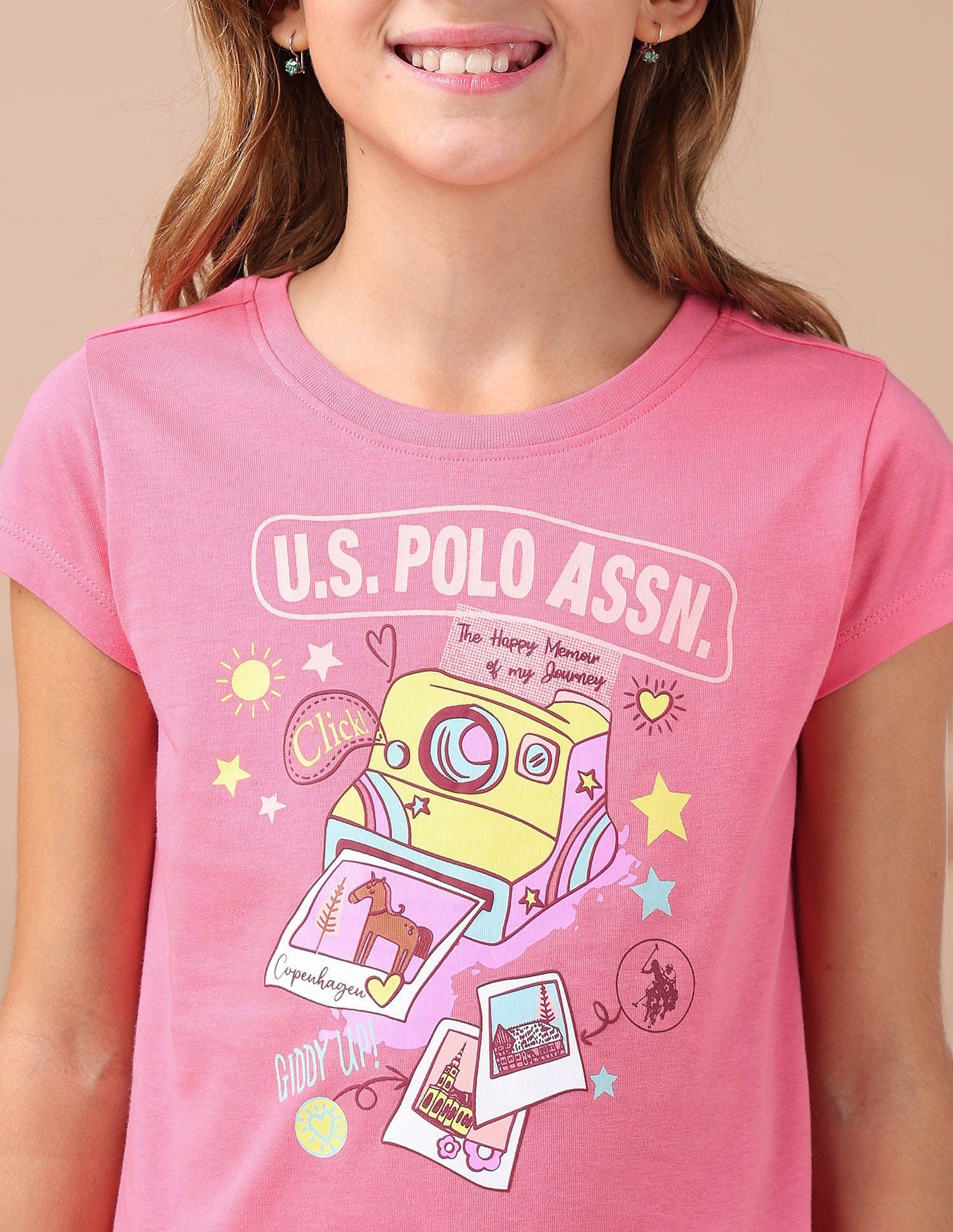 Girls Graphic Printed Regular Fit T-Shirt Pink - U.S. POLO ASSN. | Large