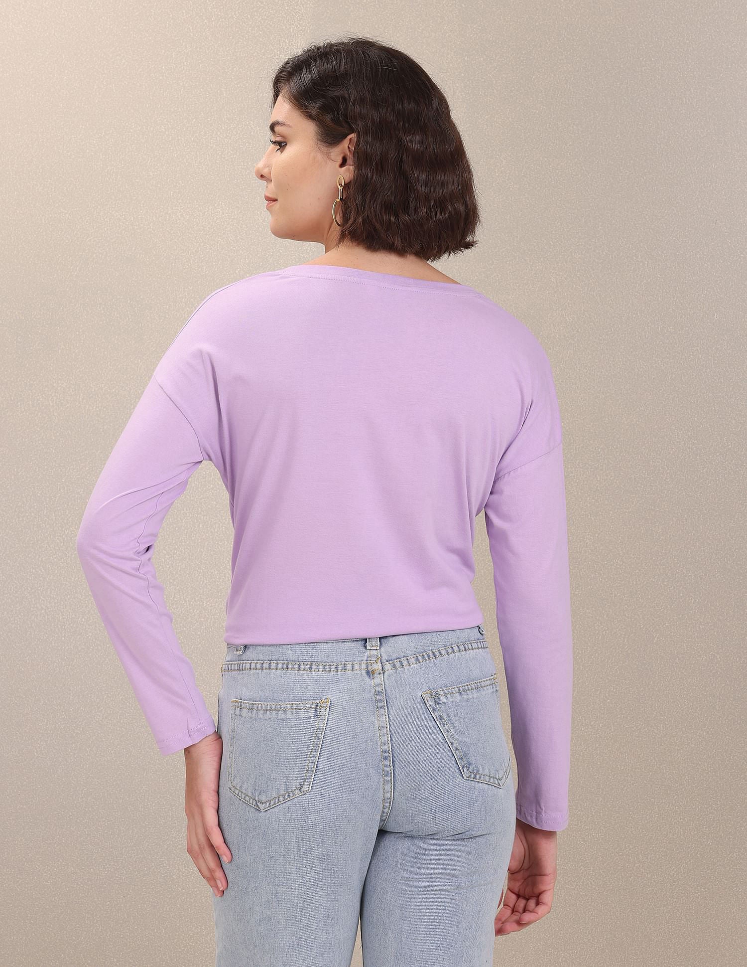 V-Neck Long Sleeve Cotton Top Lavender - U.S. Polo Assn. India | Large