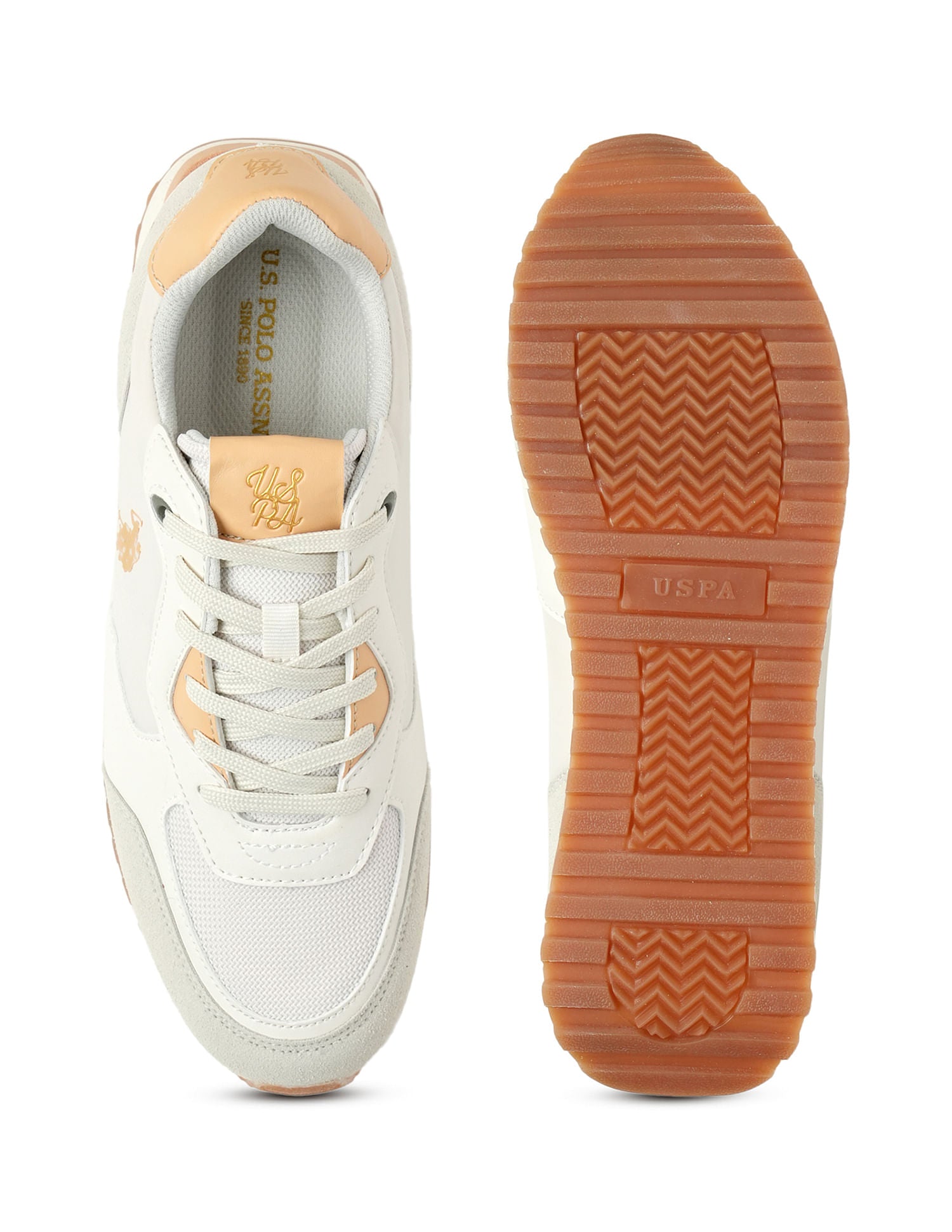 Women Cleo Suede Sneakers Off White and Brown - U.S. POLO ASSN. | Large