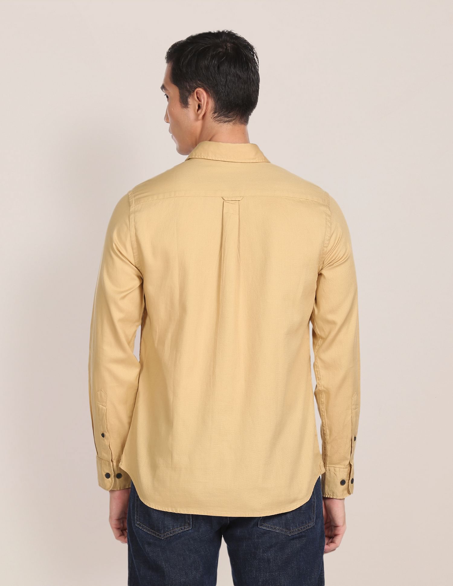 Spread Collar Solid Casual Shirt Khaki - U.S. POLO ASSN. | Large