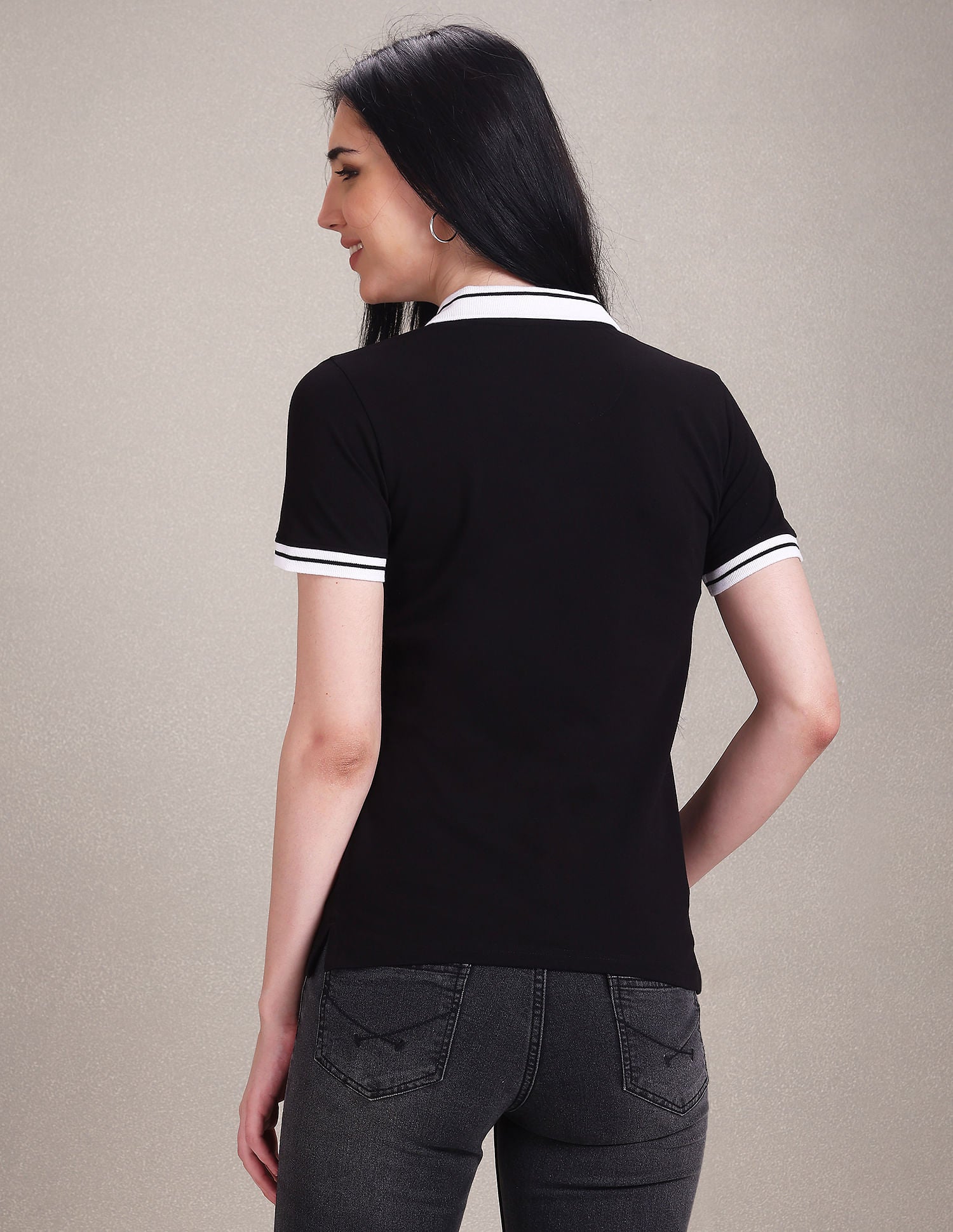 Striped Collar Pique Polo Shirt Black - U.S. POLO ASSN. | Large