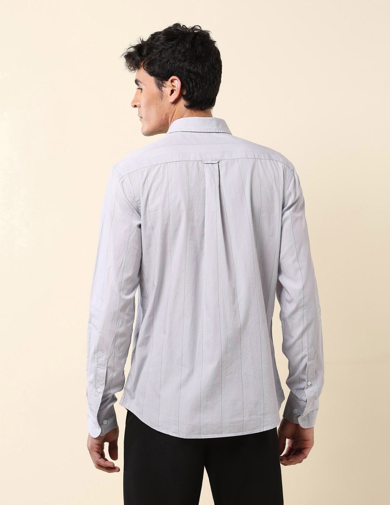 Pinstriped Pure Cotton Shirt Light Grey - U.S. Polo Assn. India | Large