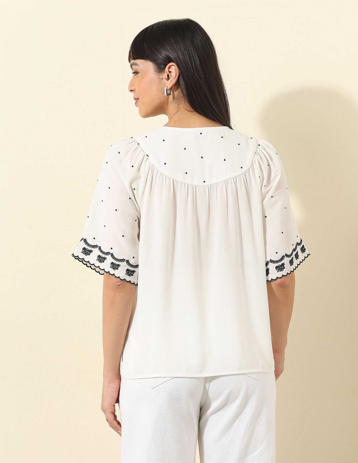 Floral Embroidered Top Off White - U.S. POLO ASSN. | Large