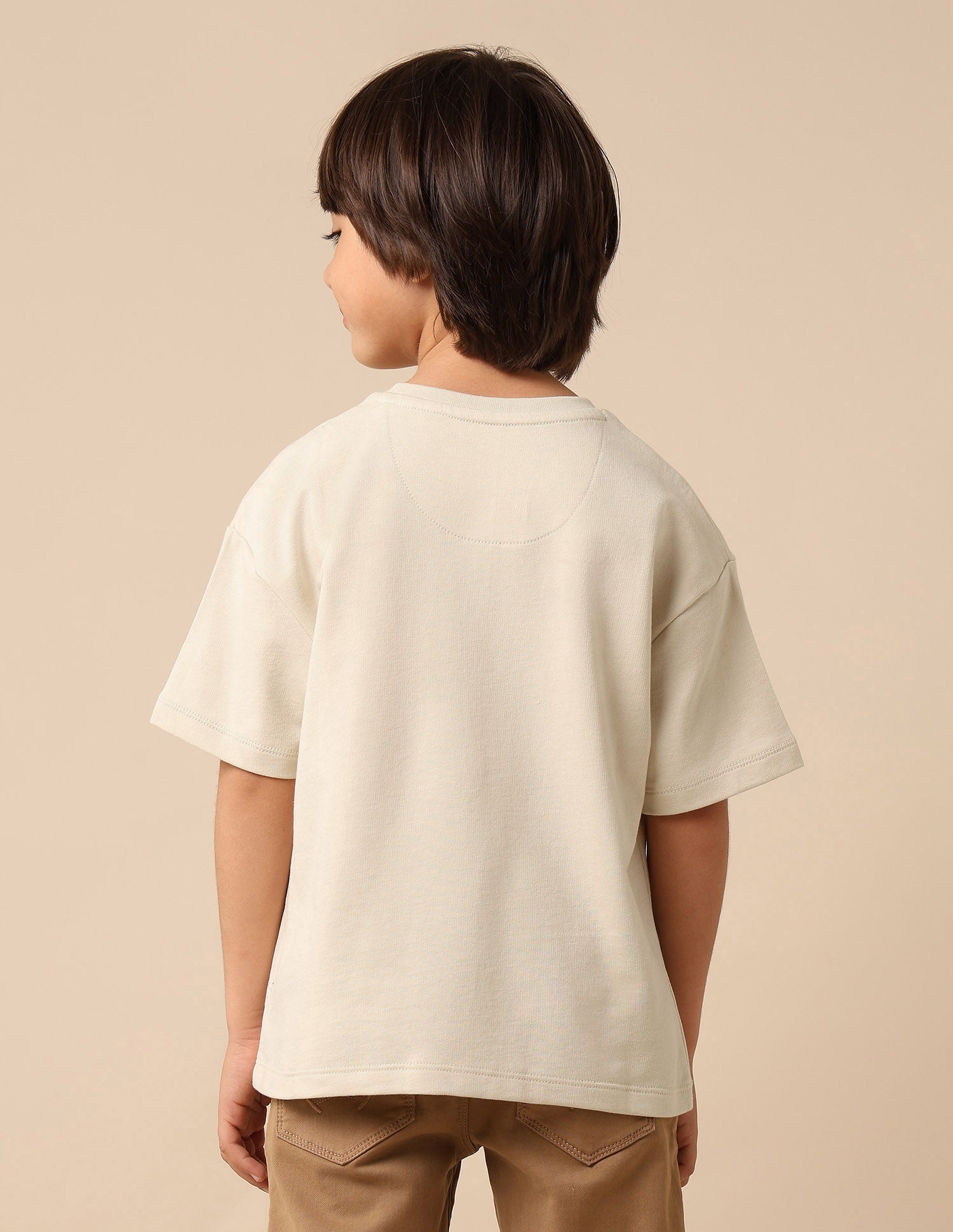 Boys Graphic Printed Boxy Fit T Shirt Beige - U.S. POLO ASSN. | Large