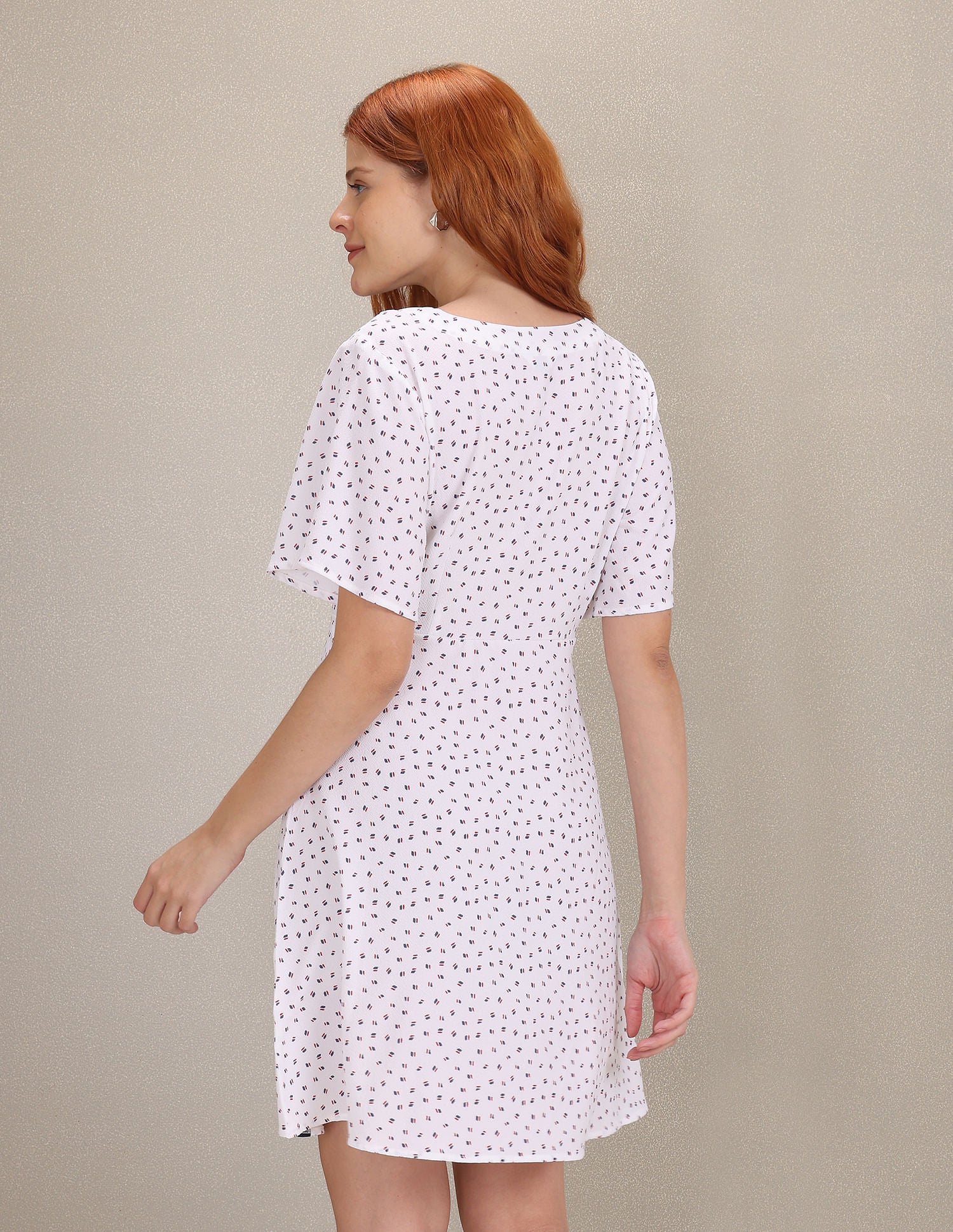 Flutter Sleeve All Over Print A-line Dress White - U.S. Polo Assn. India | Large