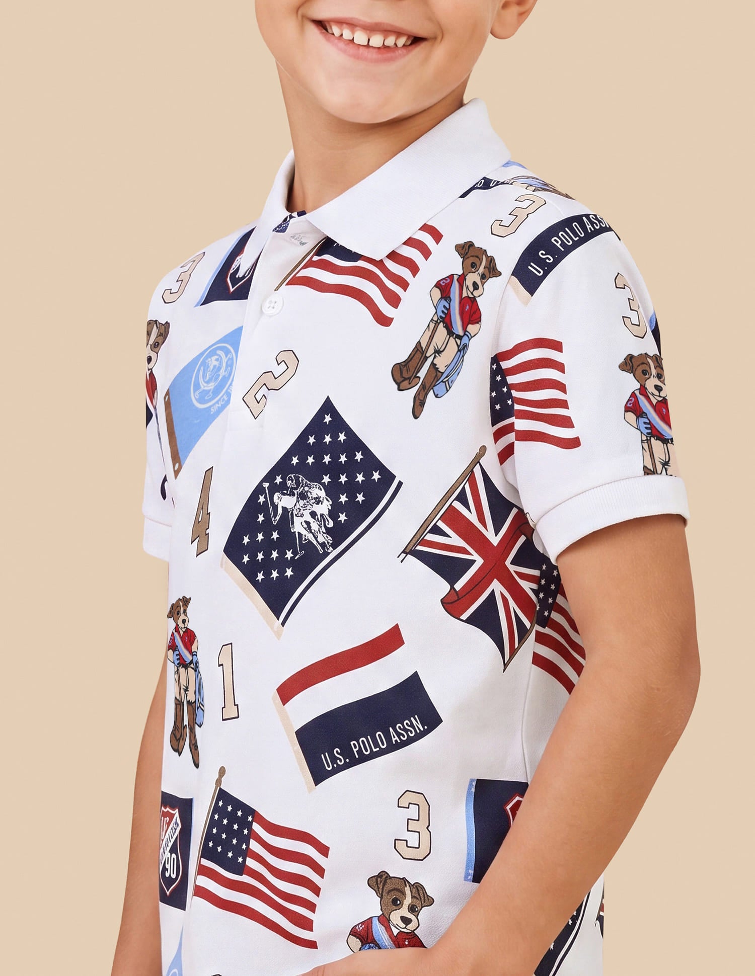 Graphic Brand Printed Regular Fit Polo Shirt Off White - U.S. Polo Assn. India | Large