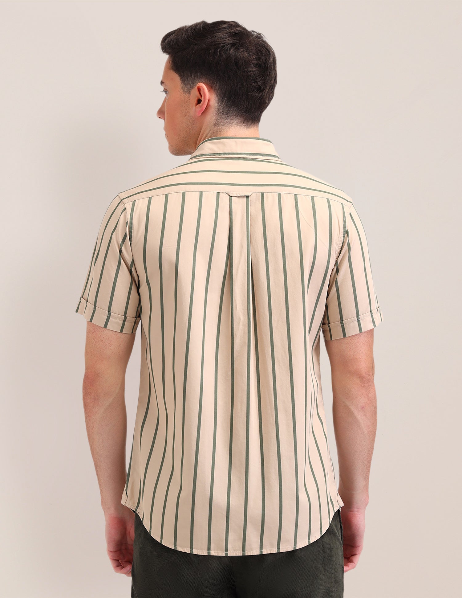 Vertical Striped Tailored Fit Shirt Beige - U.S. Polo Assn. India | Large